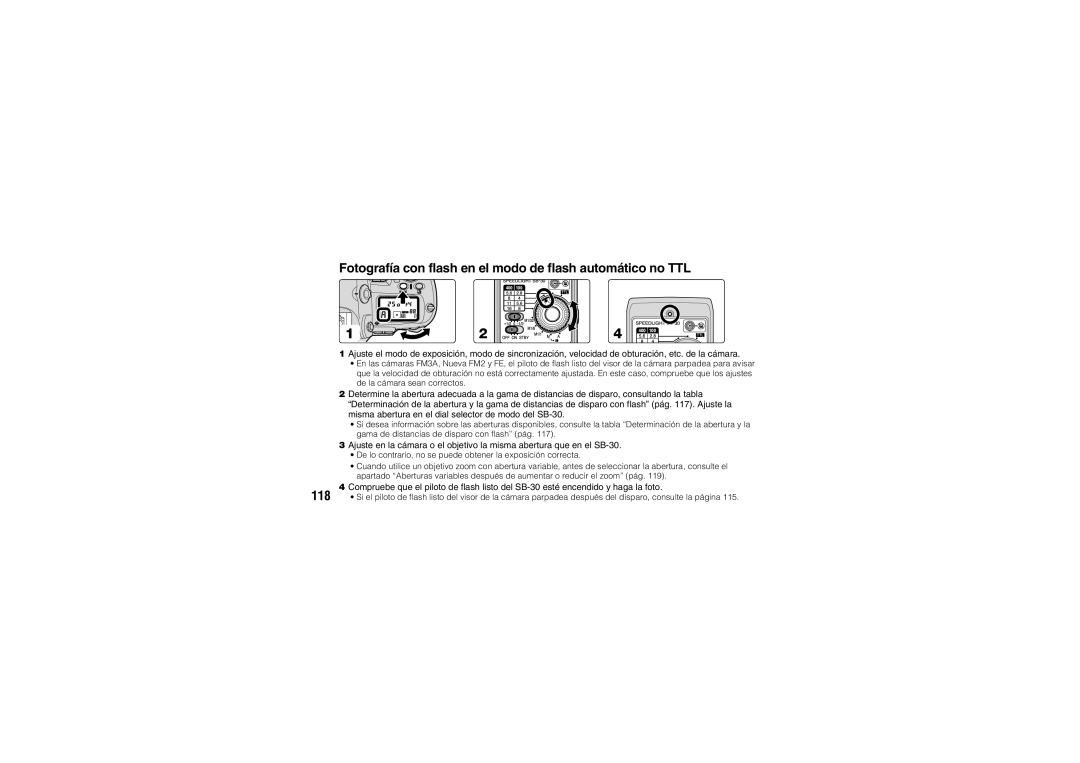 Nikon SB-30 instruction manual Fotografía con flash en el modo de flash automático no TTL 