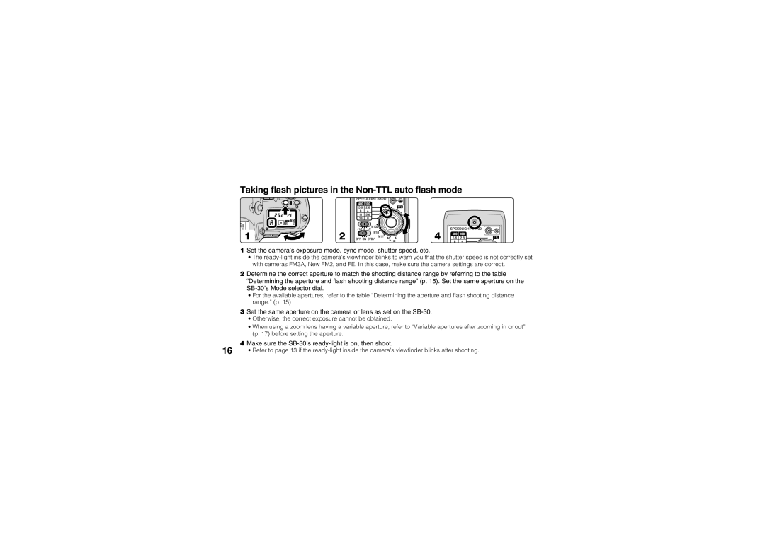 Nikon SB-30 instruction manual Taking flash pictures in the Non-TTL auto flash mode 