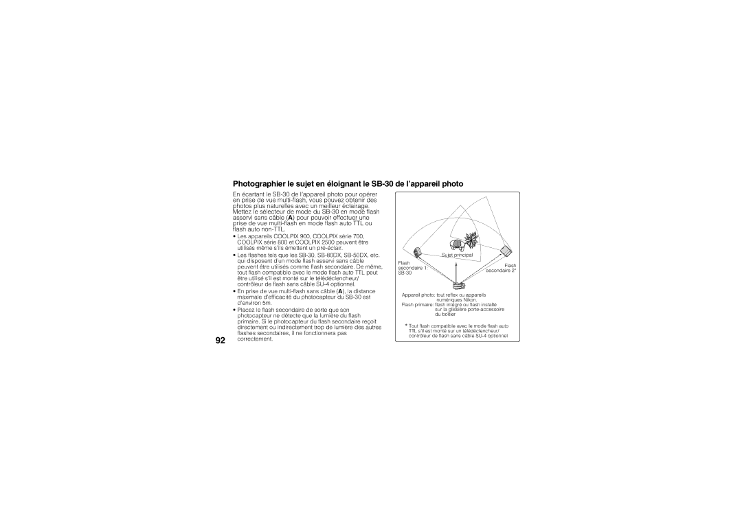 Nikon SB-30 instruction manual Flashes secondaires, il ne fonctionnera pas Correctement 