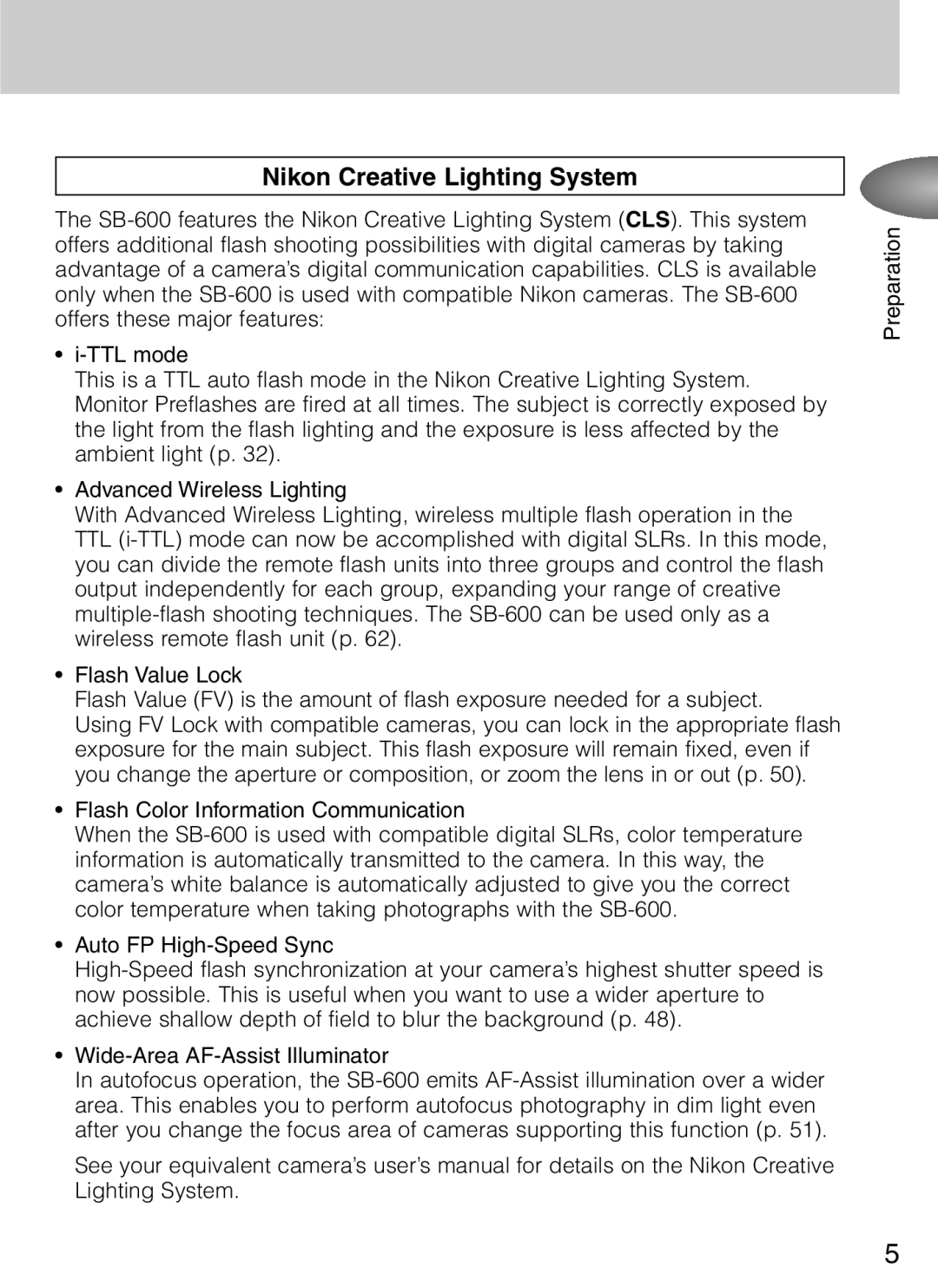 Nikon SB-600 user manual Nikon Creative Lighting System 