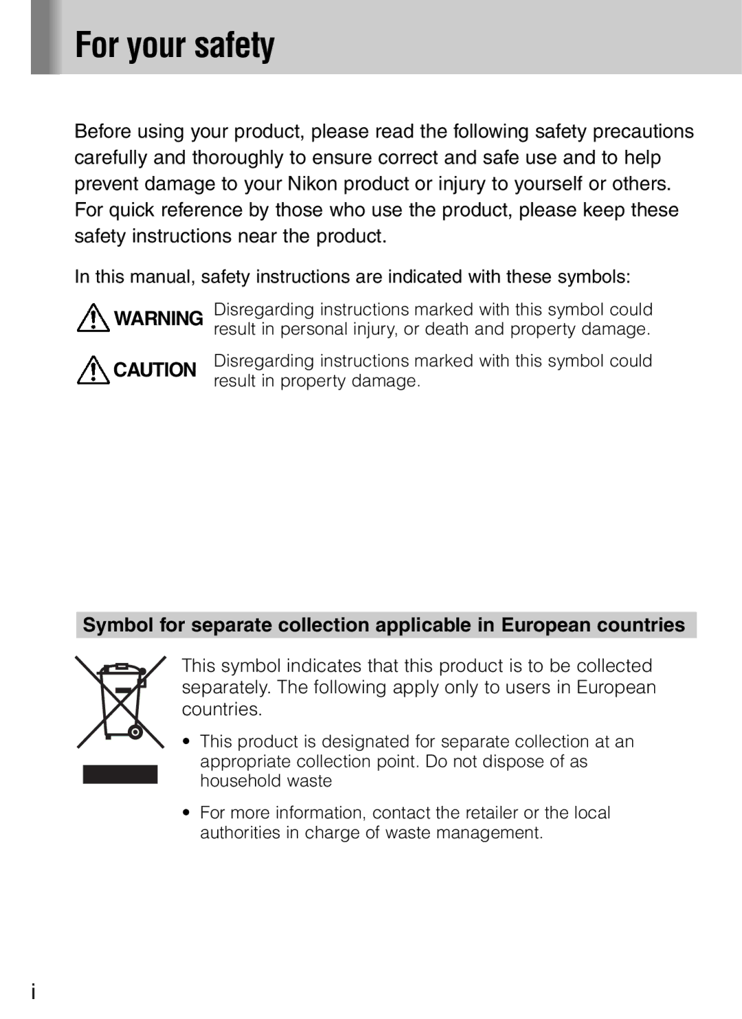 Nikon SB-600 user manual For your safety 