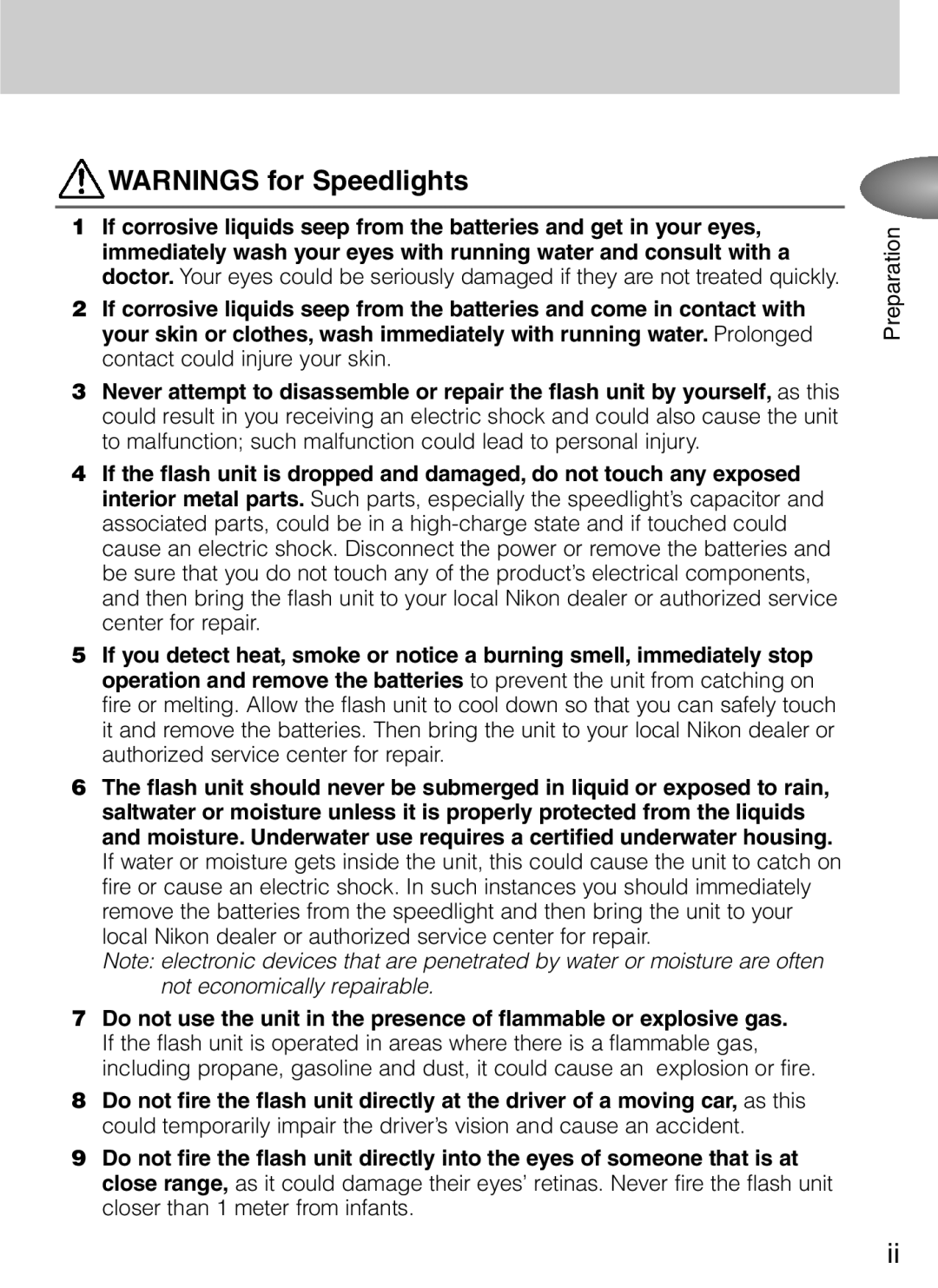 Nikon SB-600 user manual Preparation 