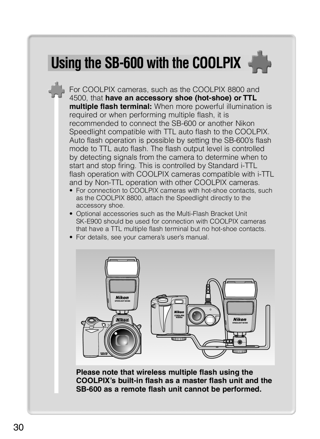 Nikon user manual Using the SB-600 with the Coolpix 