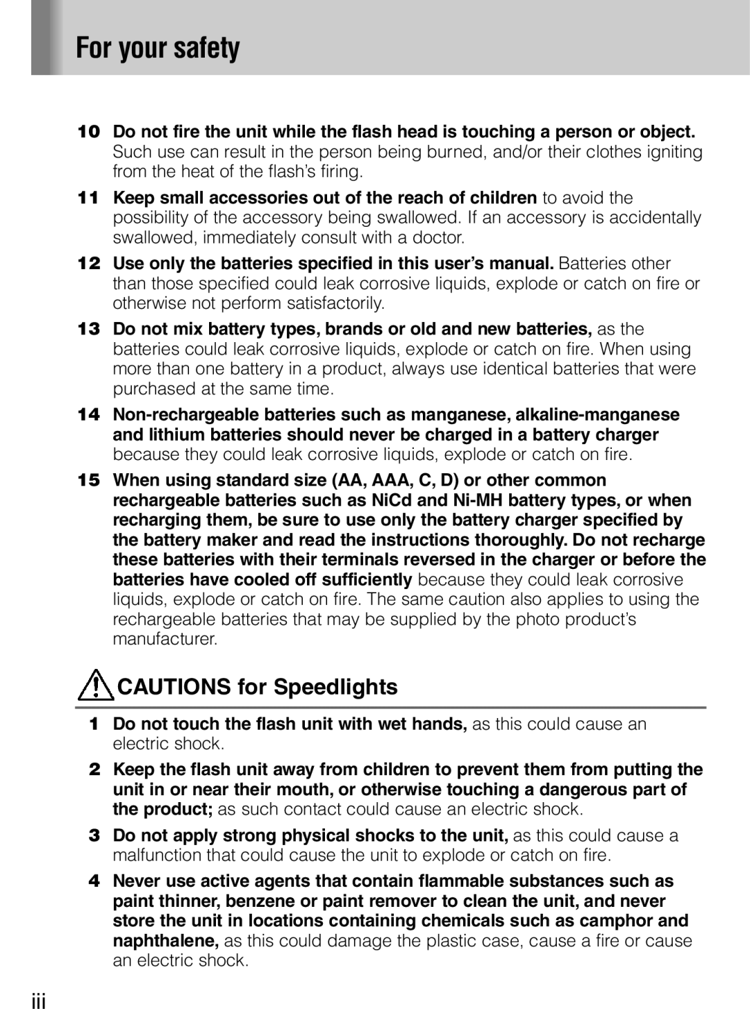 Nikon SB-600 user manual For your safety, Iii 