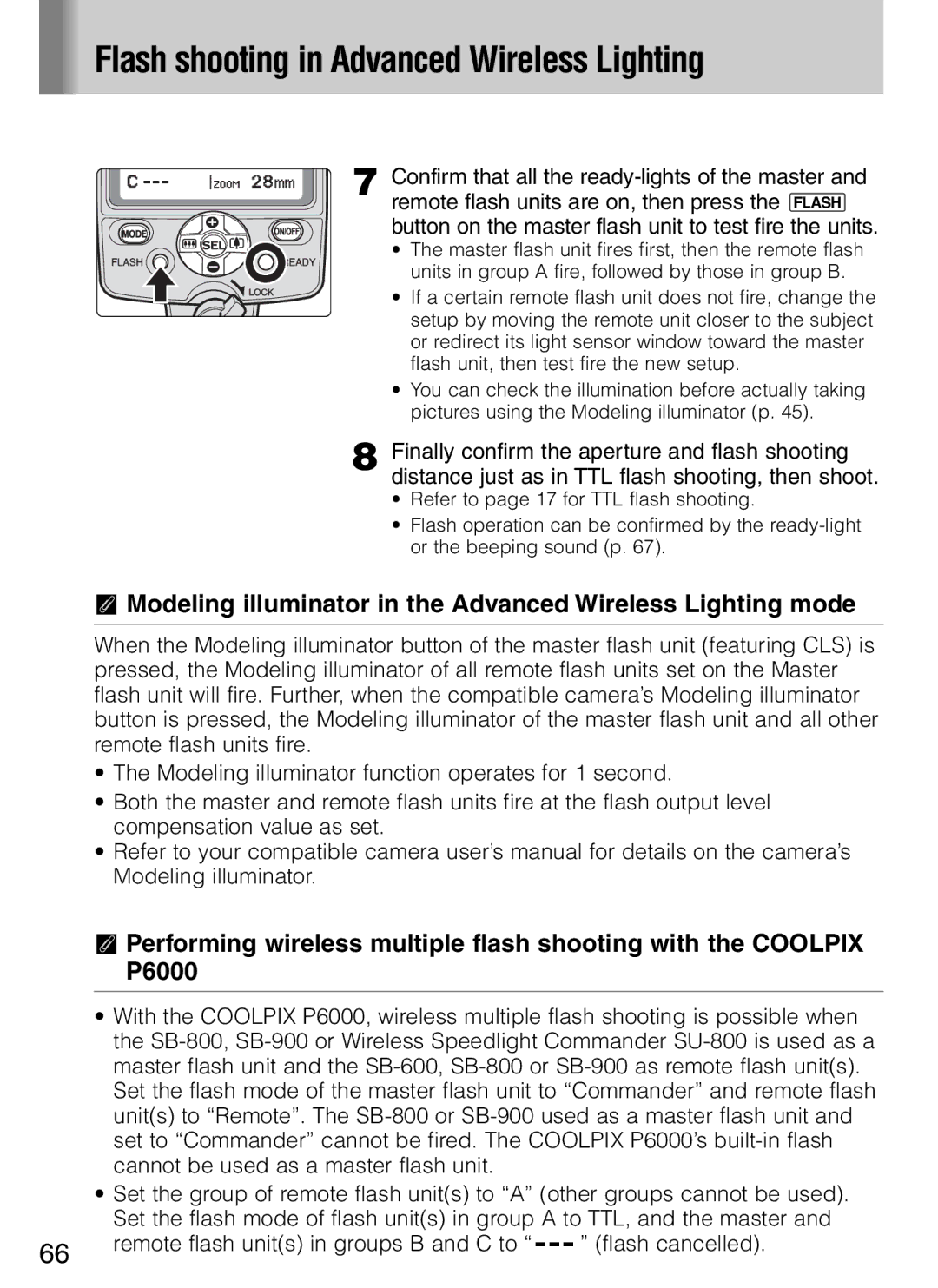 Nikon SB-600 user manual Modeling illuminator in the Advanced Wireless Lighting mode 