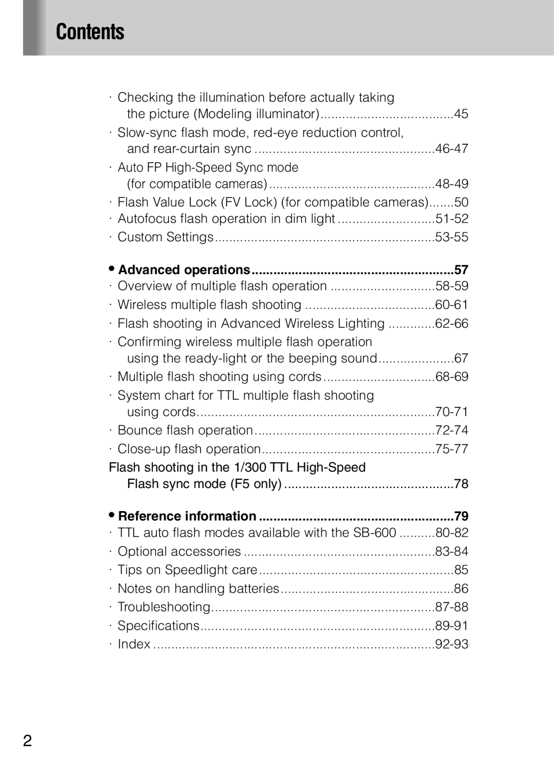 Nikon SB-600 user manual Contents 