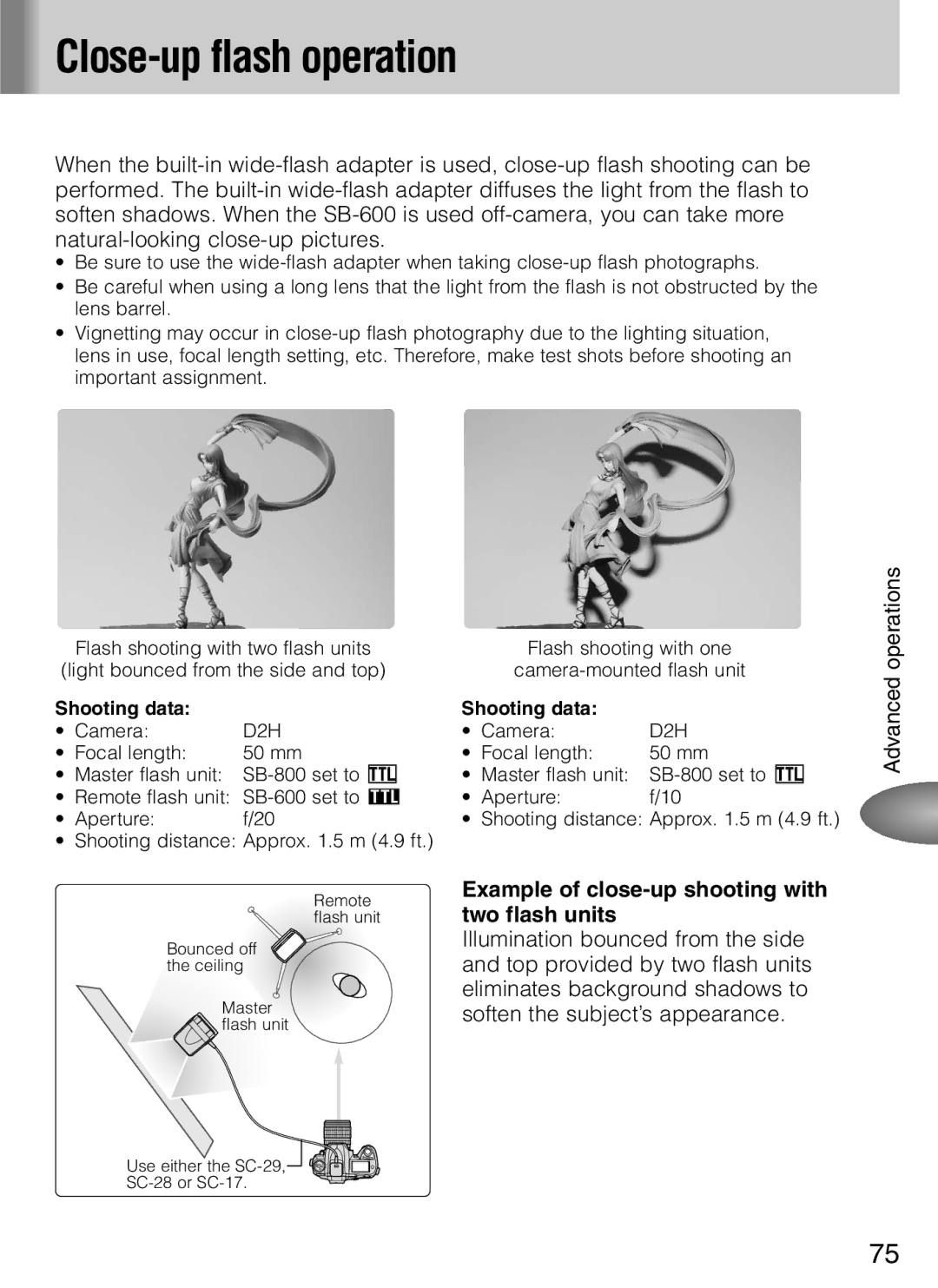 Nikon SB-600 user manual Close-up flash operation, Example of close-up shooting with two flash units 