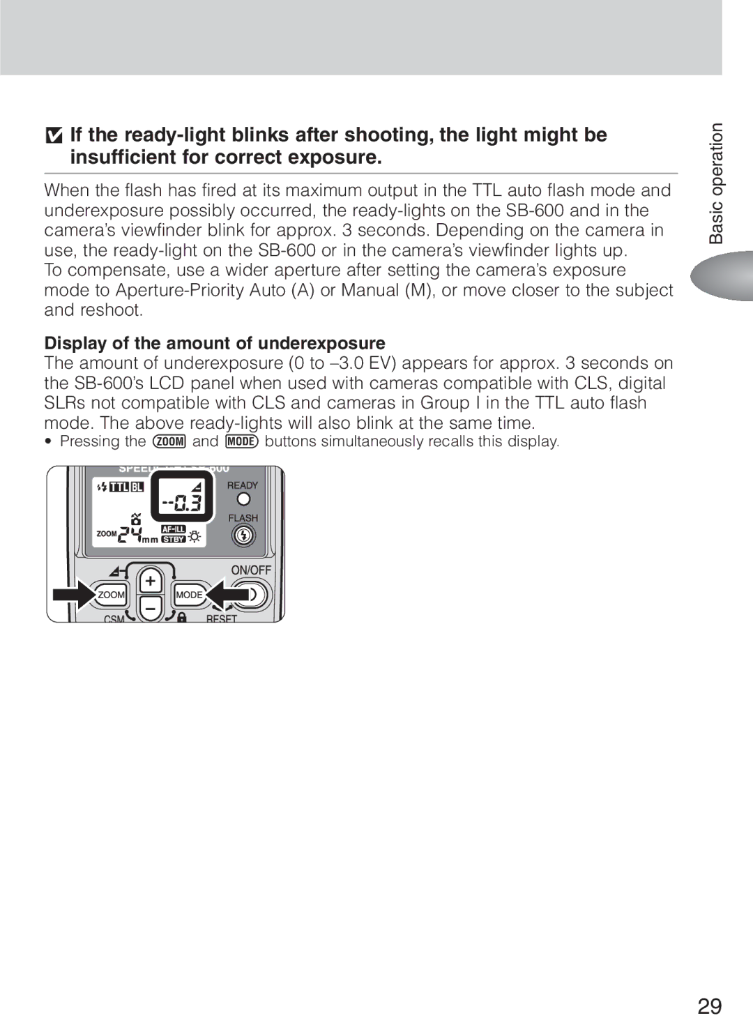 Nikon SB-600 instruction manual Display of the amount of underexposure 