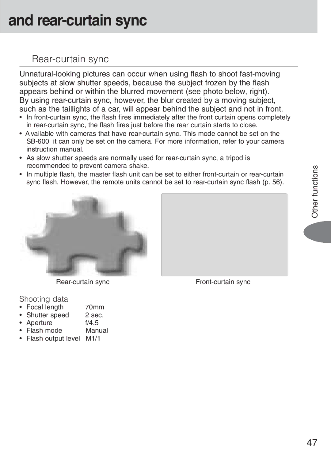 Nikon SB-600 instruction manual Rear-curtain sync, Shooting data 