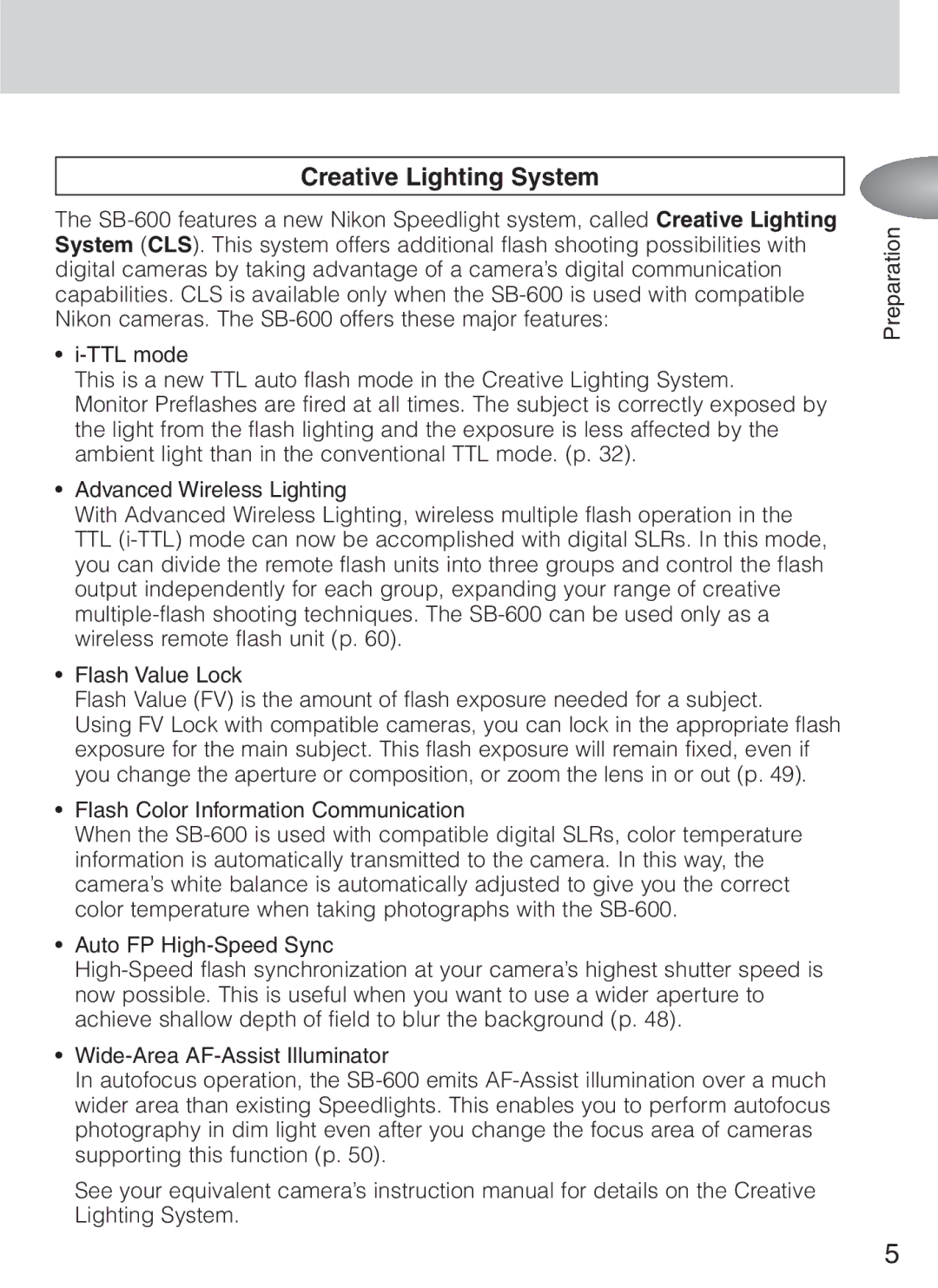 Nikon SB-600 instruction manual Creative Lighting System 