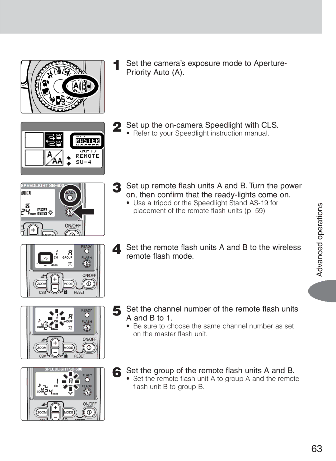 Nikon SB-600 instruction manual Set the group of the remote flash units a and B 