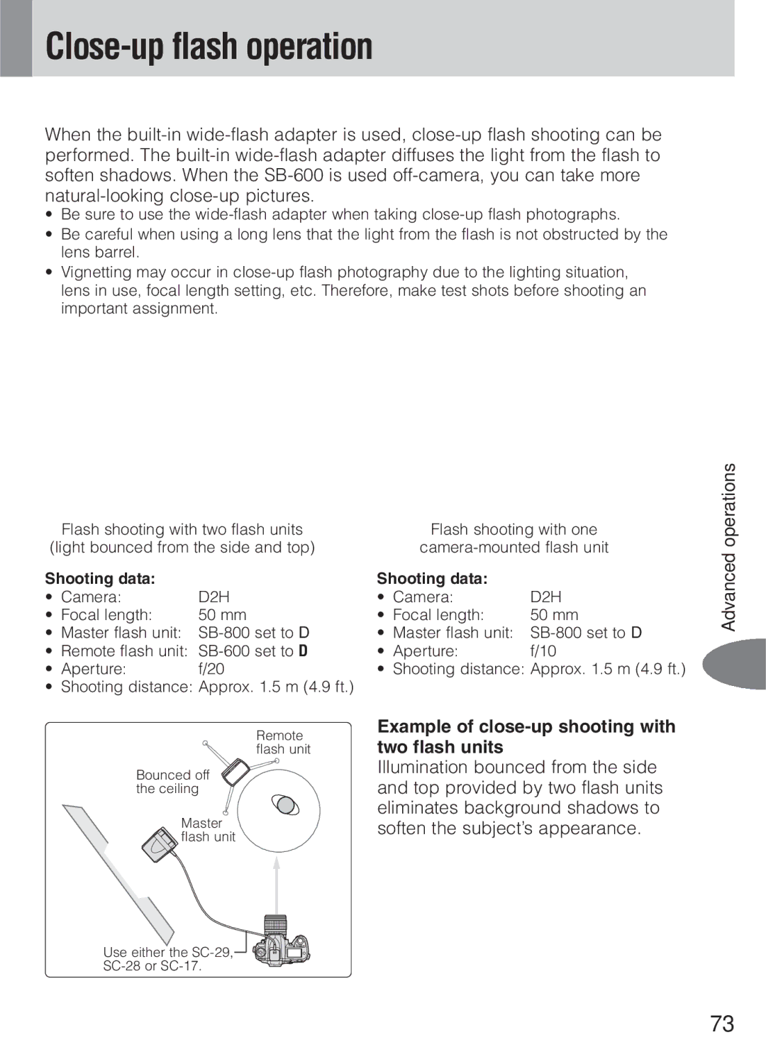 Nikon SB-600 instruction manual Close-up flash operation, Example of close-up shooting with two flash units 