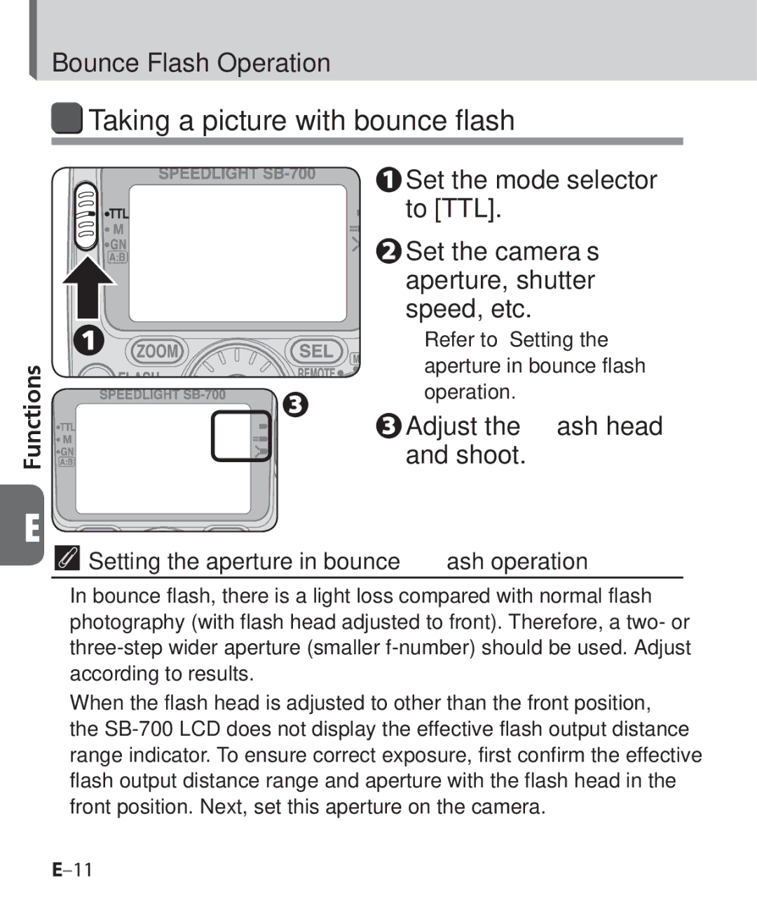 Nikon SB-700, SB 700 user manual Refer to Setting the aperture in bounce flash operation 