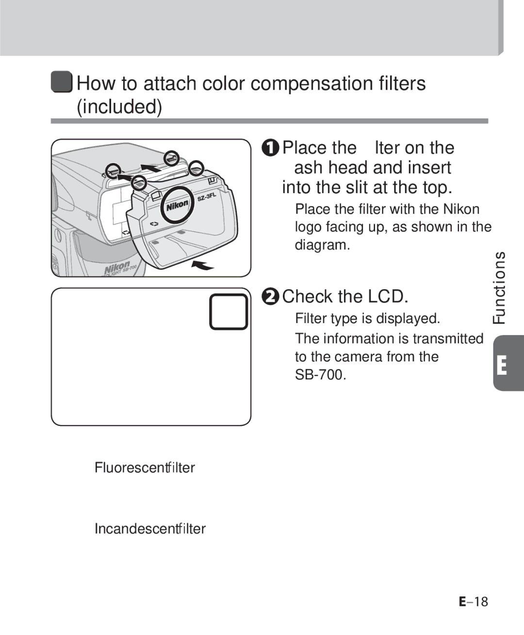 Nikon SB 700, SB-700 user manual Check the LCD, How to attach color compensation filters included 