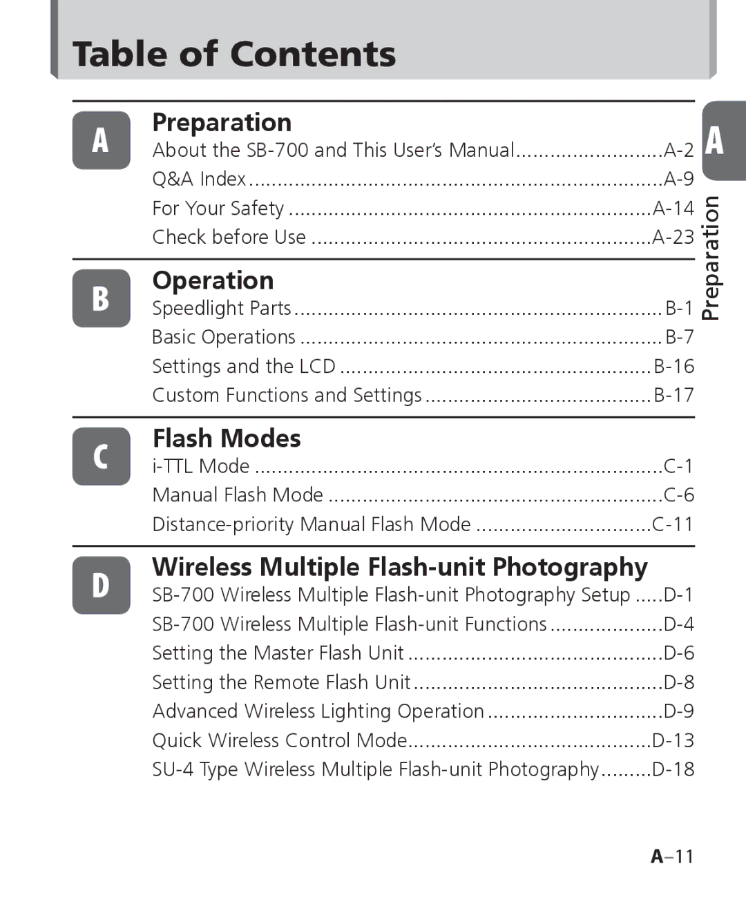 Nikon SB 700, SB-700 user manual Table of Contents 