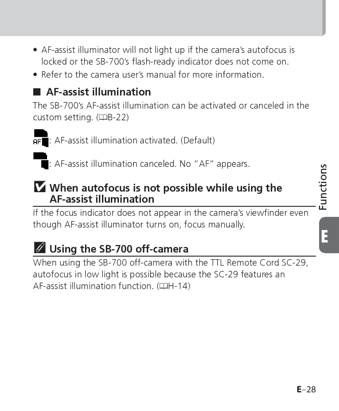 Nikon SB 700 user manual AF-assist illumination, Using the SB-700 off-camera 