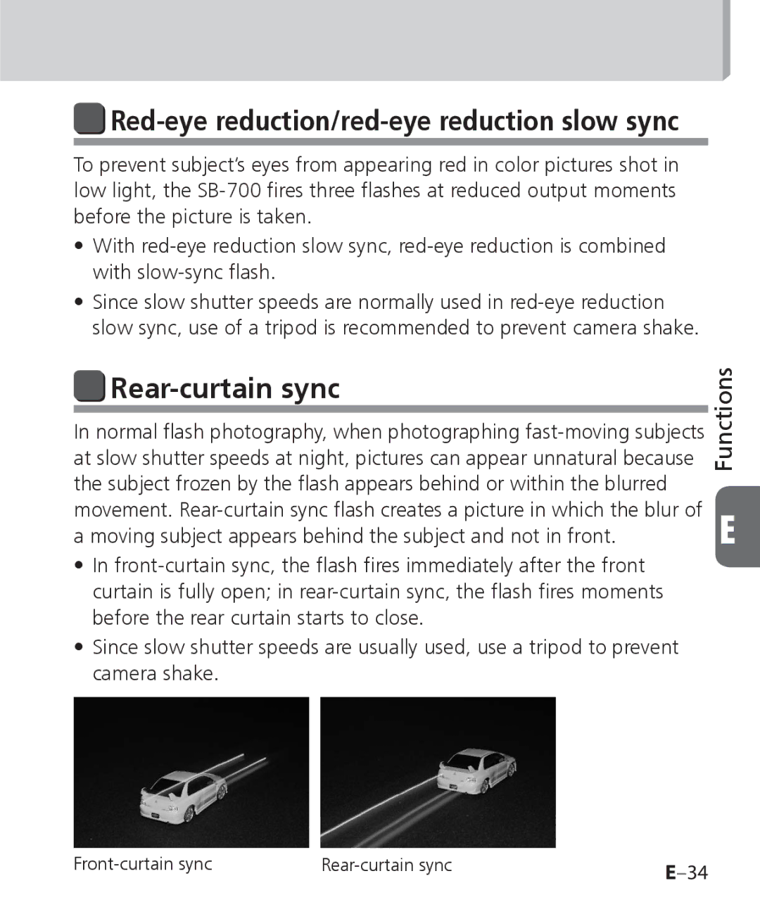 Nikon SB 700, SB-700 user manual Rear-curtain sync, Red-eye reduction/red-eye reduction slow sync 