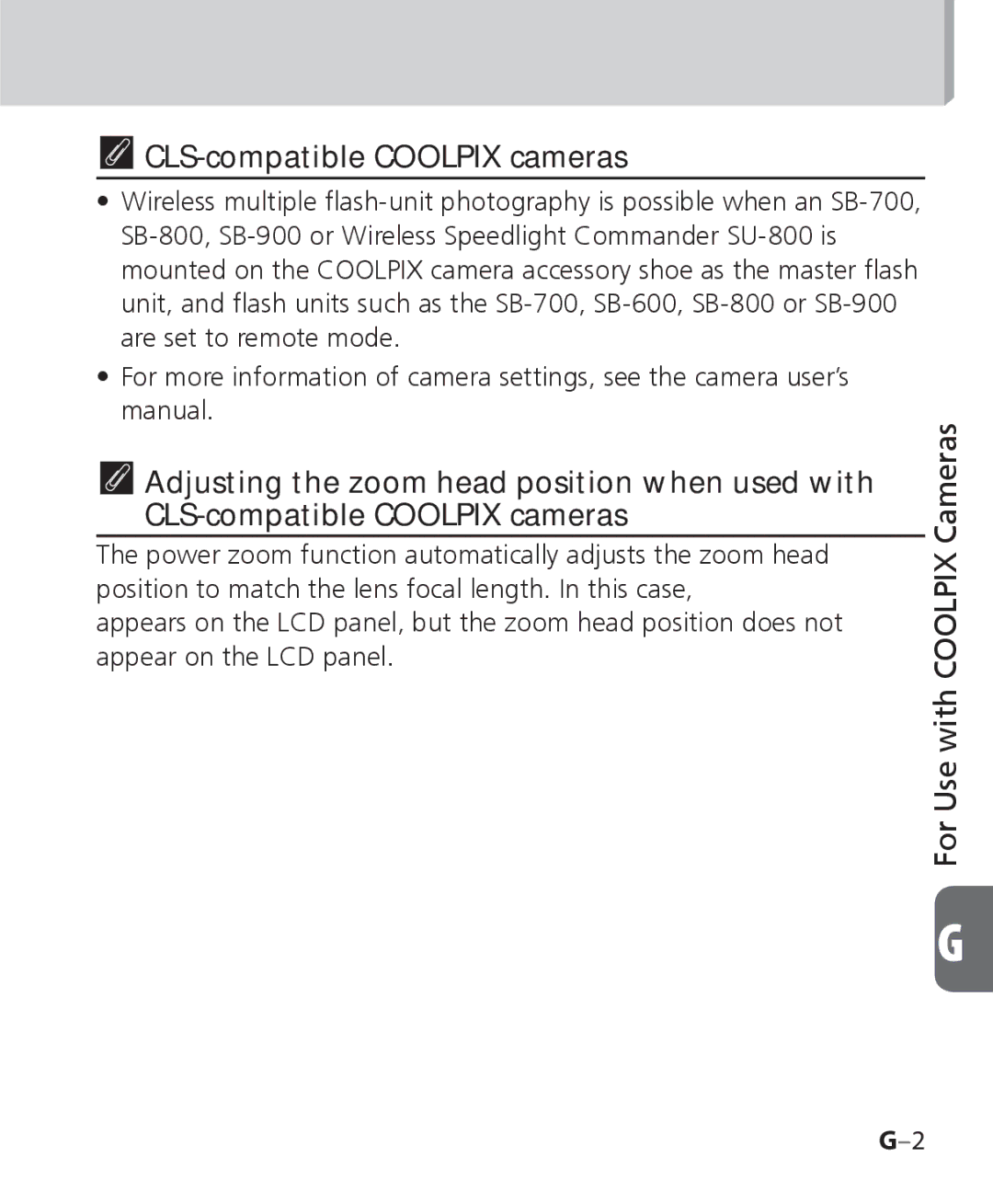 Nikon SB 700, SB-700 user manual CLS-compatible Coolpix cameras 