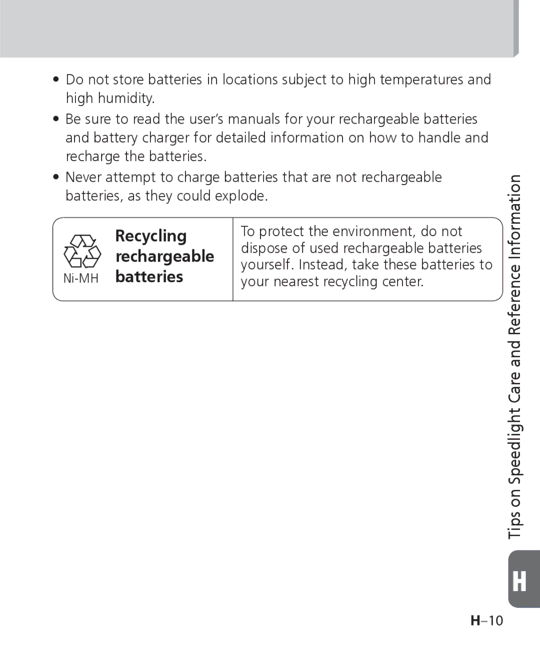 Nikon SB 700, SB-700 user manual Ni-MHbatteries 