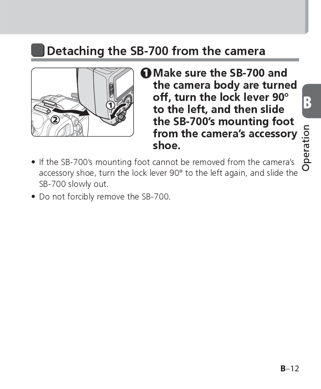 Nikon SB 700 user manual Detaching the SB-700 from the camera 