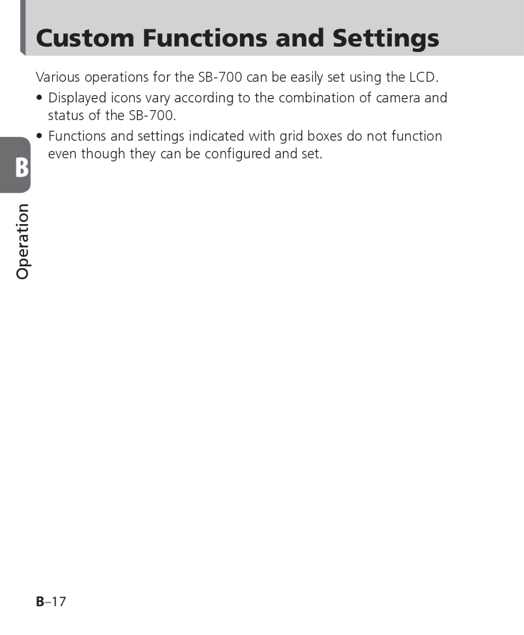 Nikon SB-700, SB 700 user manual Custom Functions and Settings 