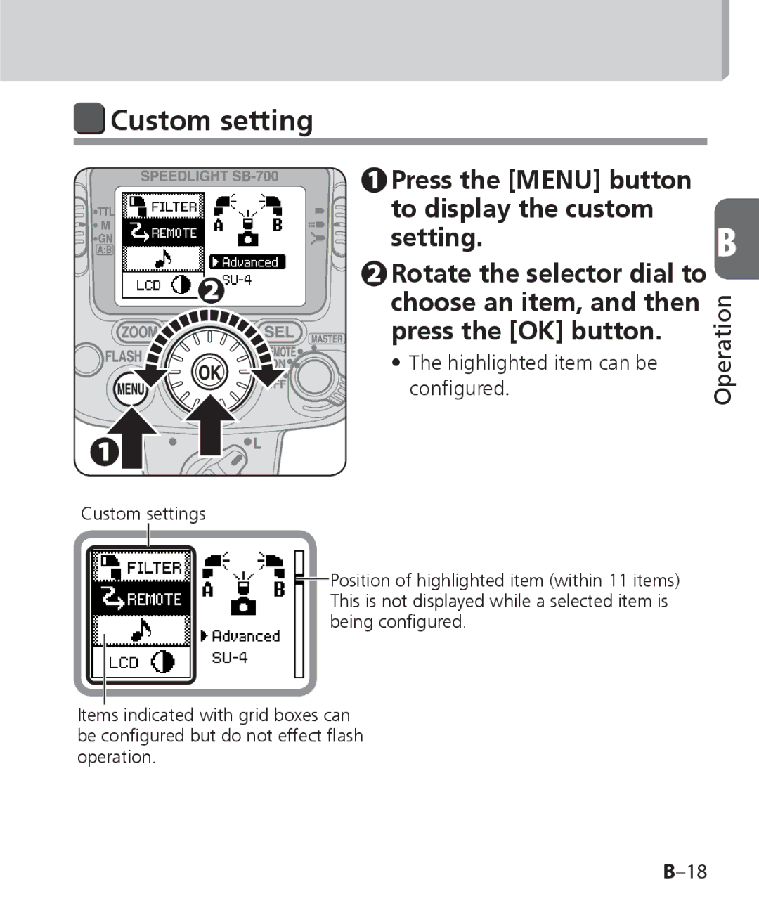 Nikon SB 700, SB-700 user manual Custom setting 