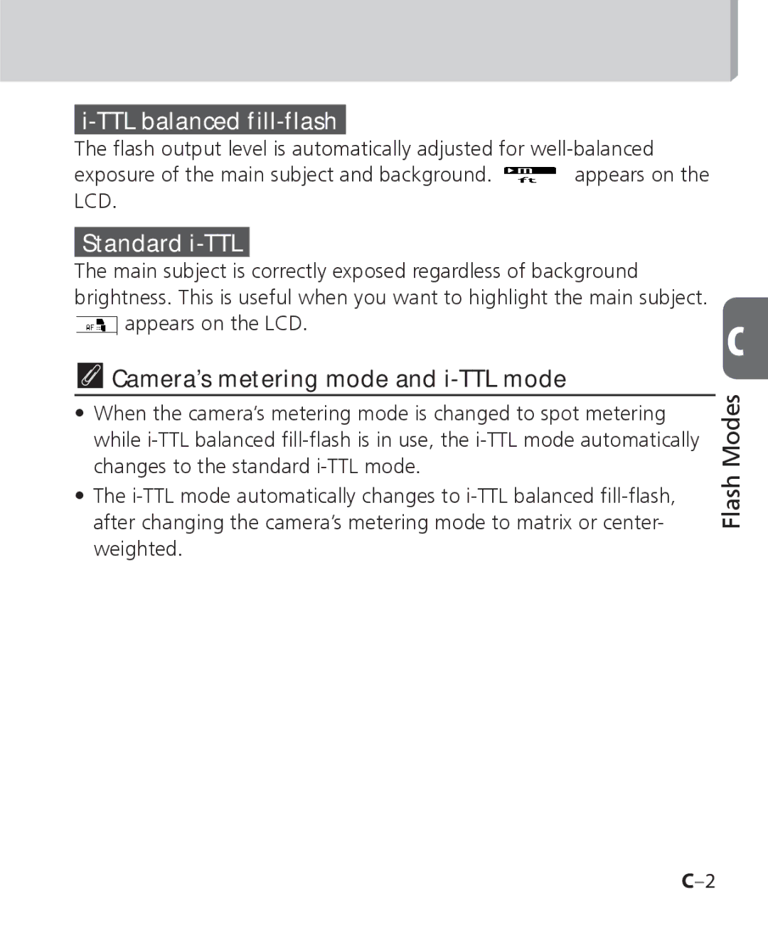 Nikon SB 700, SB-700 user manual TTL balanced fill-flash, Camera’s metering mode and i-TTL mode 