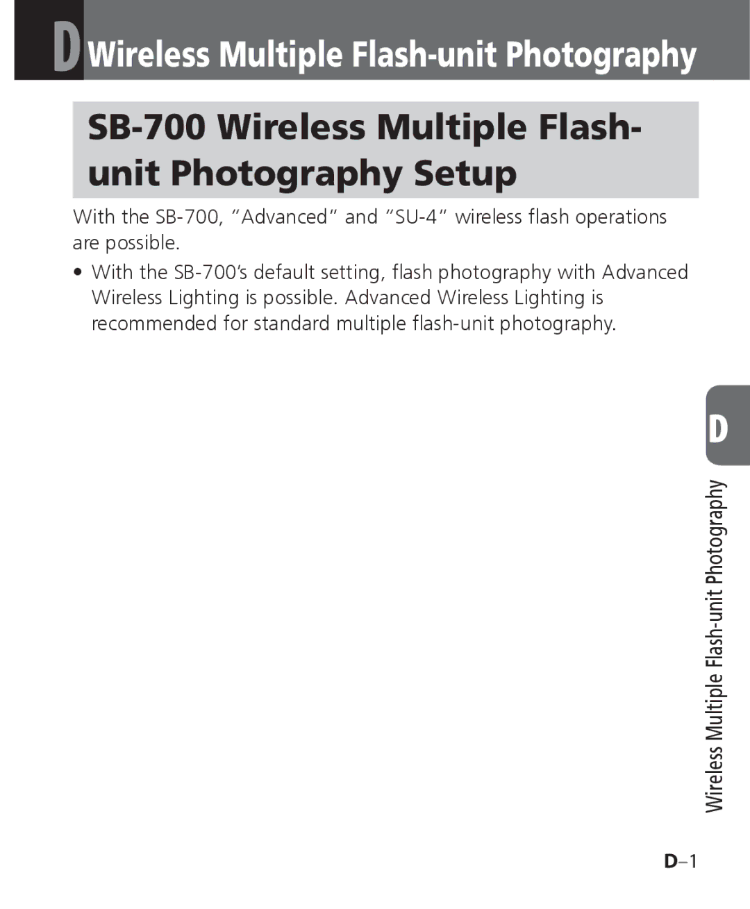 Nikon SB 700, SB-700 user manual Unit Photography Setup 