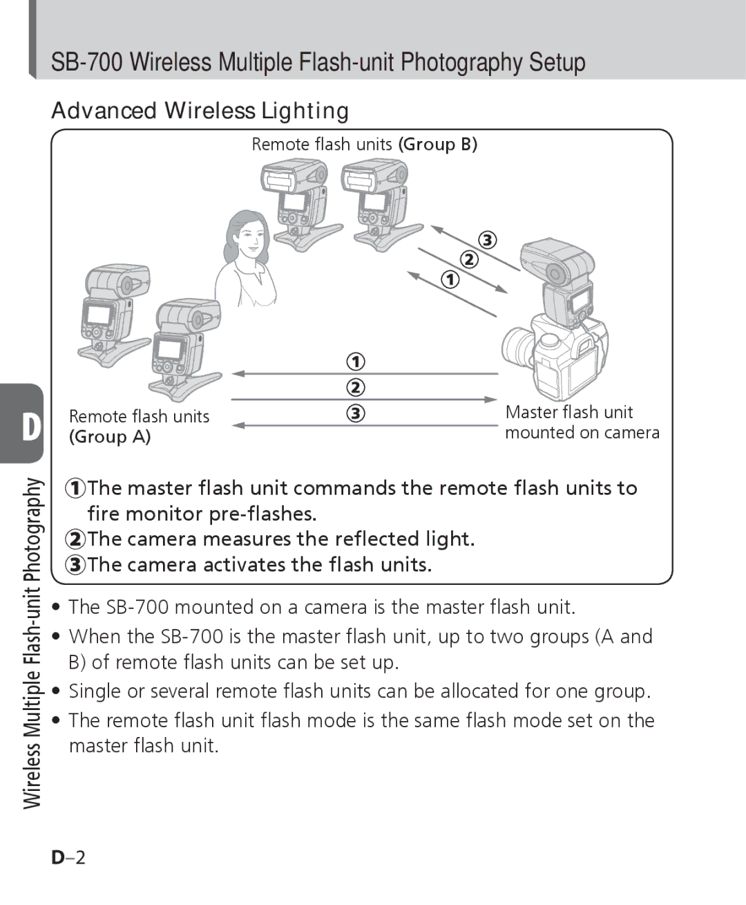 Nikon SB 700 user manual SB-700 Wireless Multiple Flash-unit Photography Setup, Advanced Wireless Lighting 