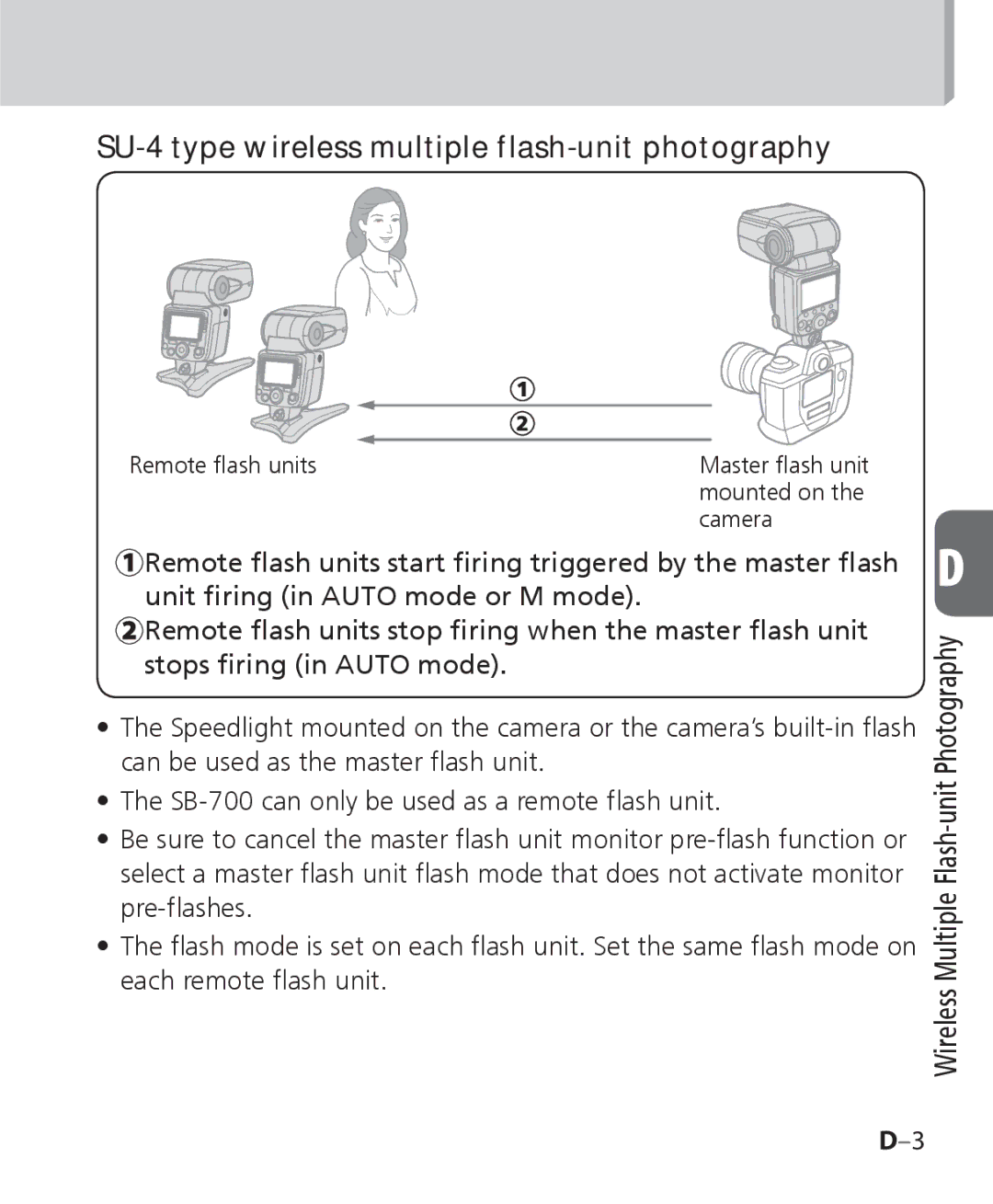 Nikon SB 700, SB-700 user manual SU-4 type wireless multiple flash-unit photography 