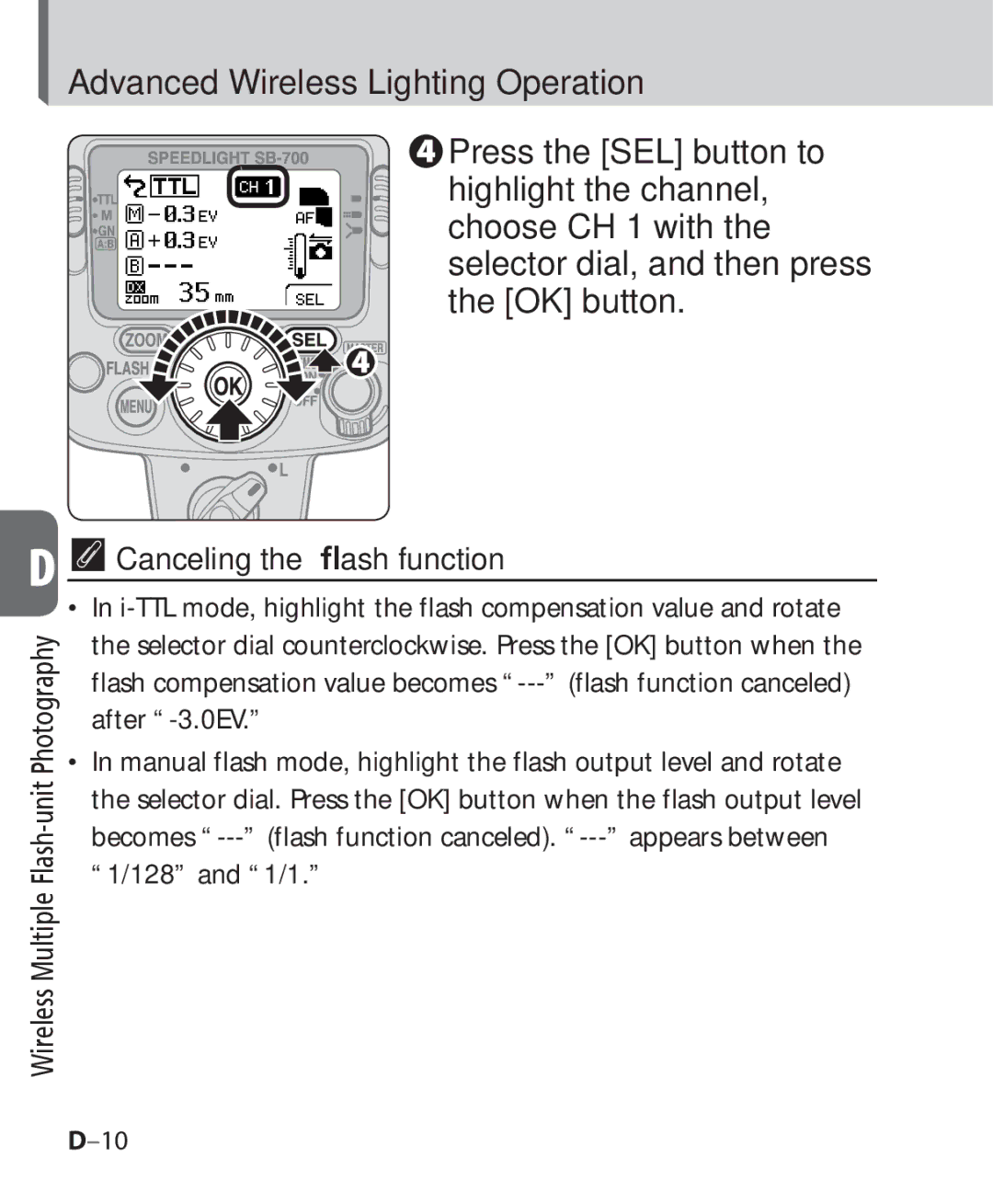 Nikon SB-700, SB 700 user manual Canceling the ﬂash function 