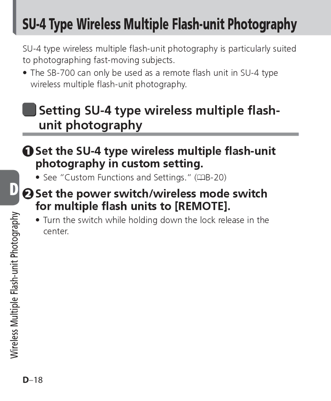 Nikon SB-700, SB 700 user manual SU-4 Type Wireless Multiple Flash-unit Photography 