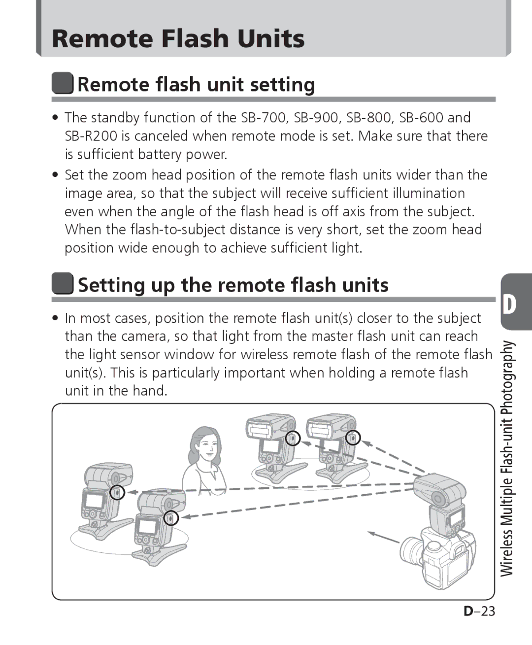 Nikon SB 700, SB-700 user manual Remote Flash Units, Remote flash unit setting, Setting up the remote flash units 