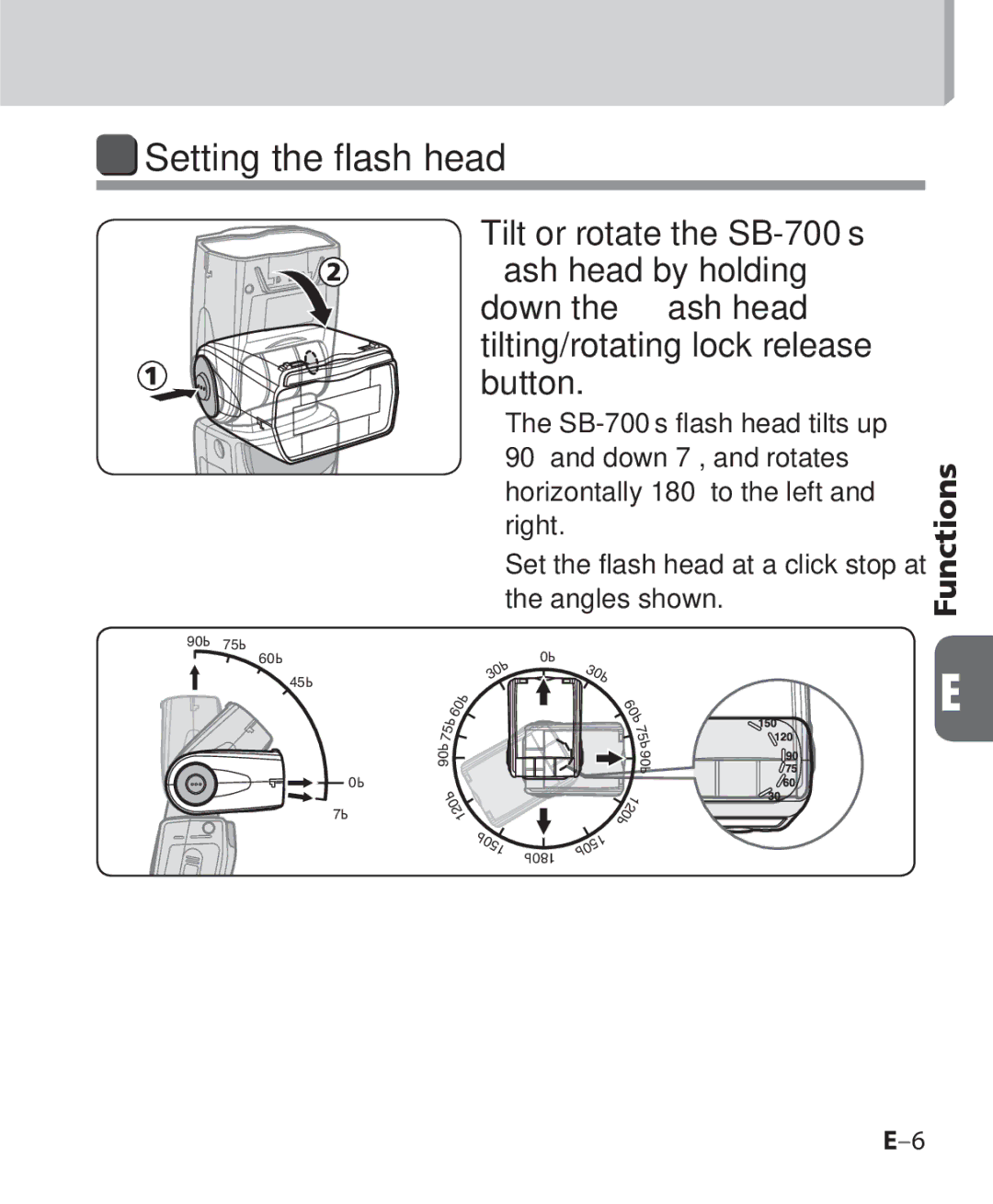 Nikon SB 700, SB-700 user manual Setting the flash head 