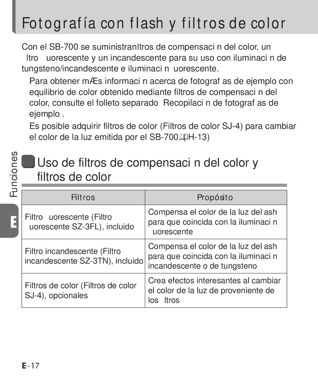 Nikon SB-700 manual Fotografía con flash y filtros de color, Uso de filtros de compensación del color y, Filtros de color 