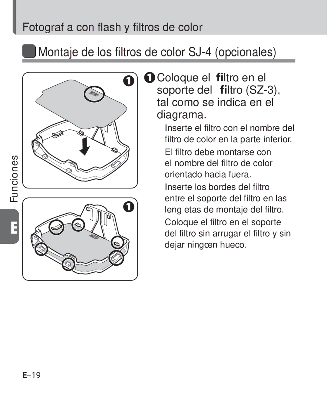 Nikon SB-700 manual Montaje de los filtros de color SJ-4 opcionales, Fotografía con flash y filtros de color 