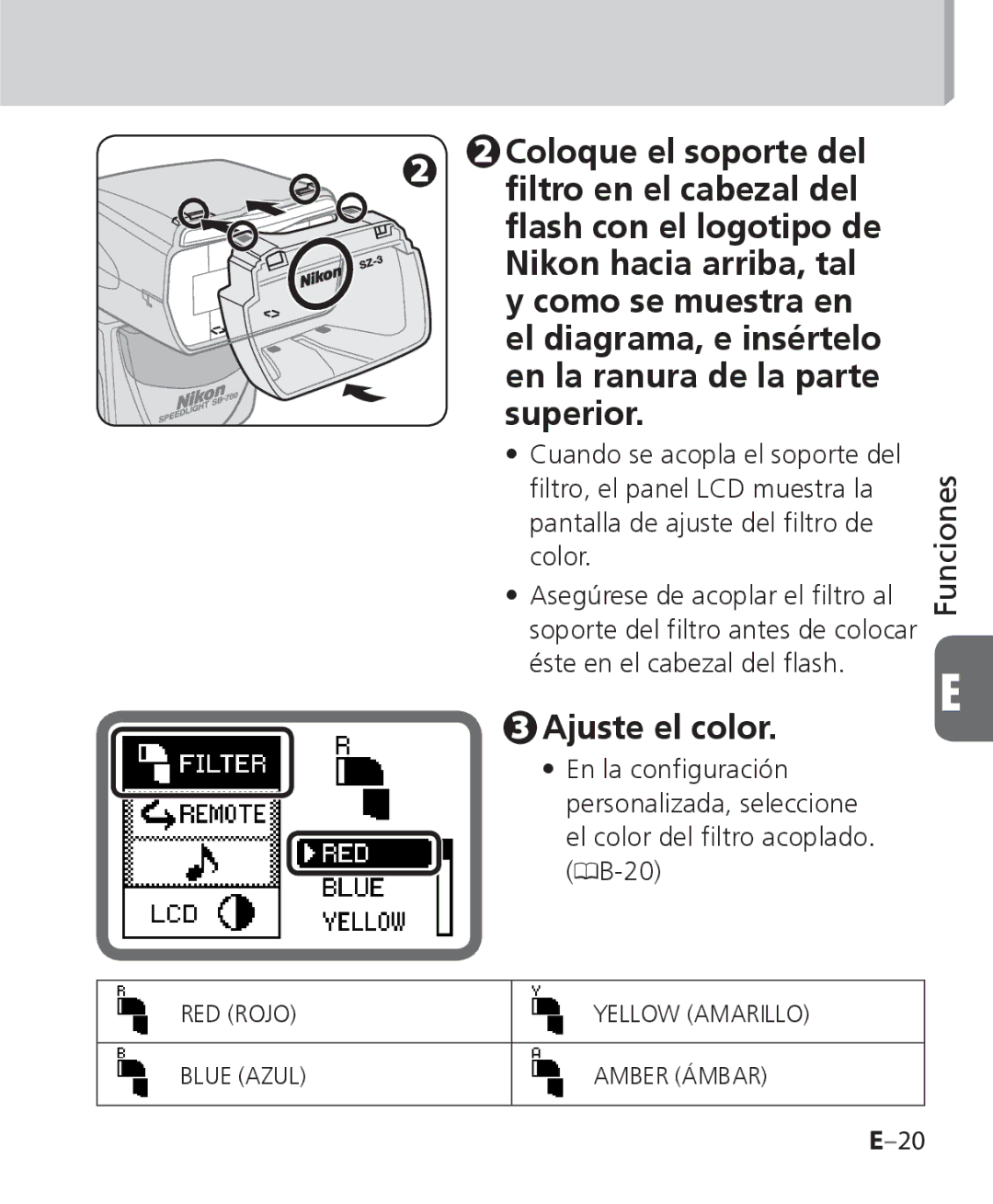 Nikon SB-700 manual Ajuste el color 