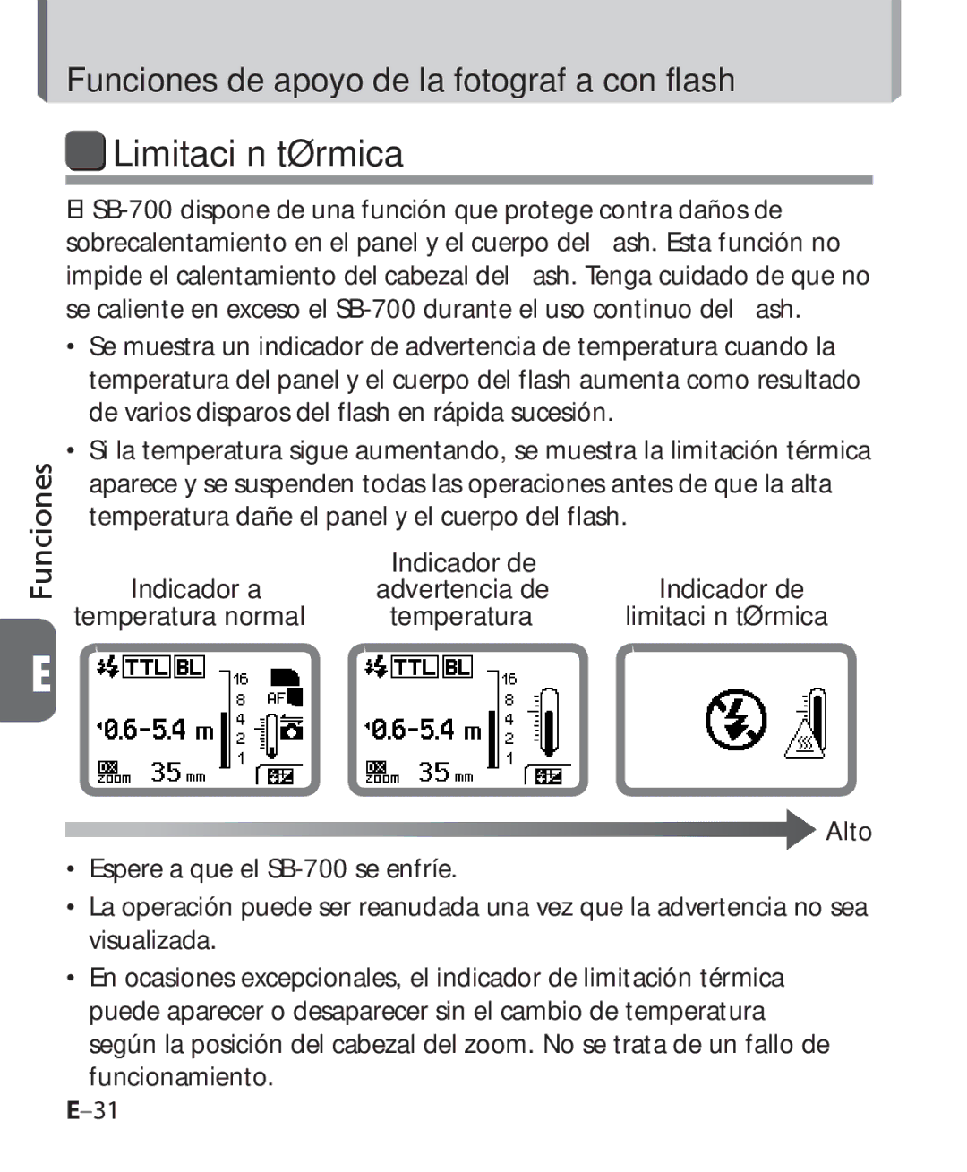 Nikon SB-700 manual Limitación térmica 