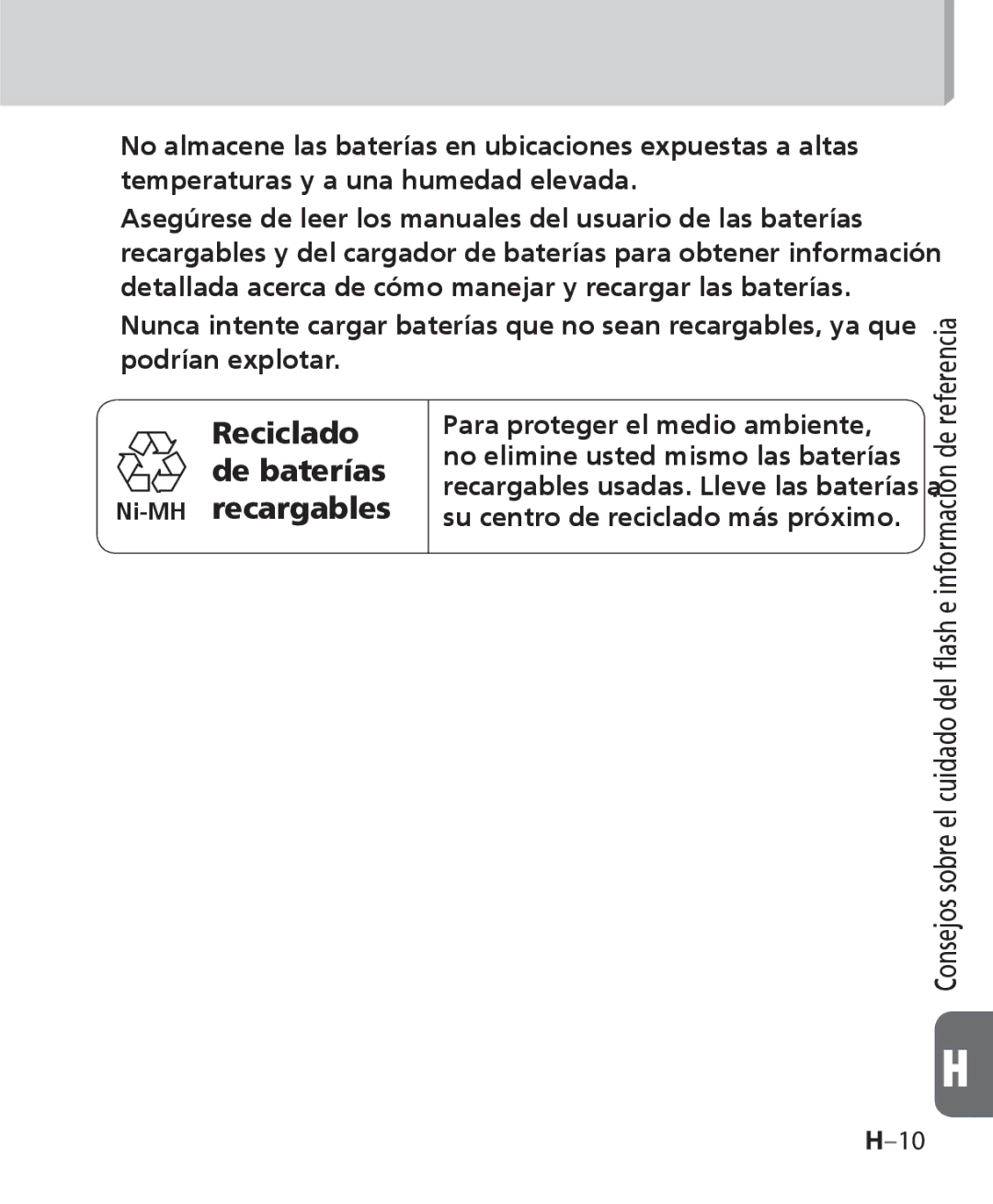 Nikon SB-700 manual Reciclado de baterías Ni-MHrecargables 