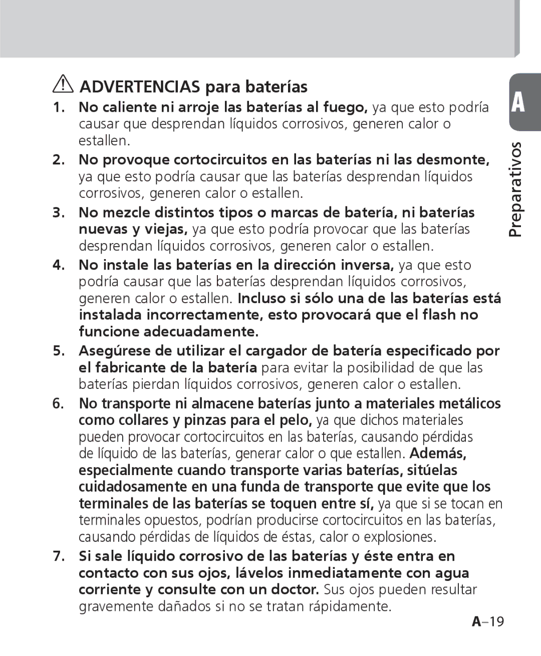 Nikon SB-700 manual Advertencias para baterías 