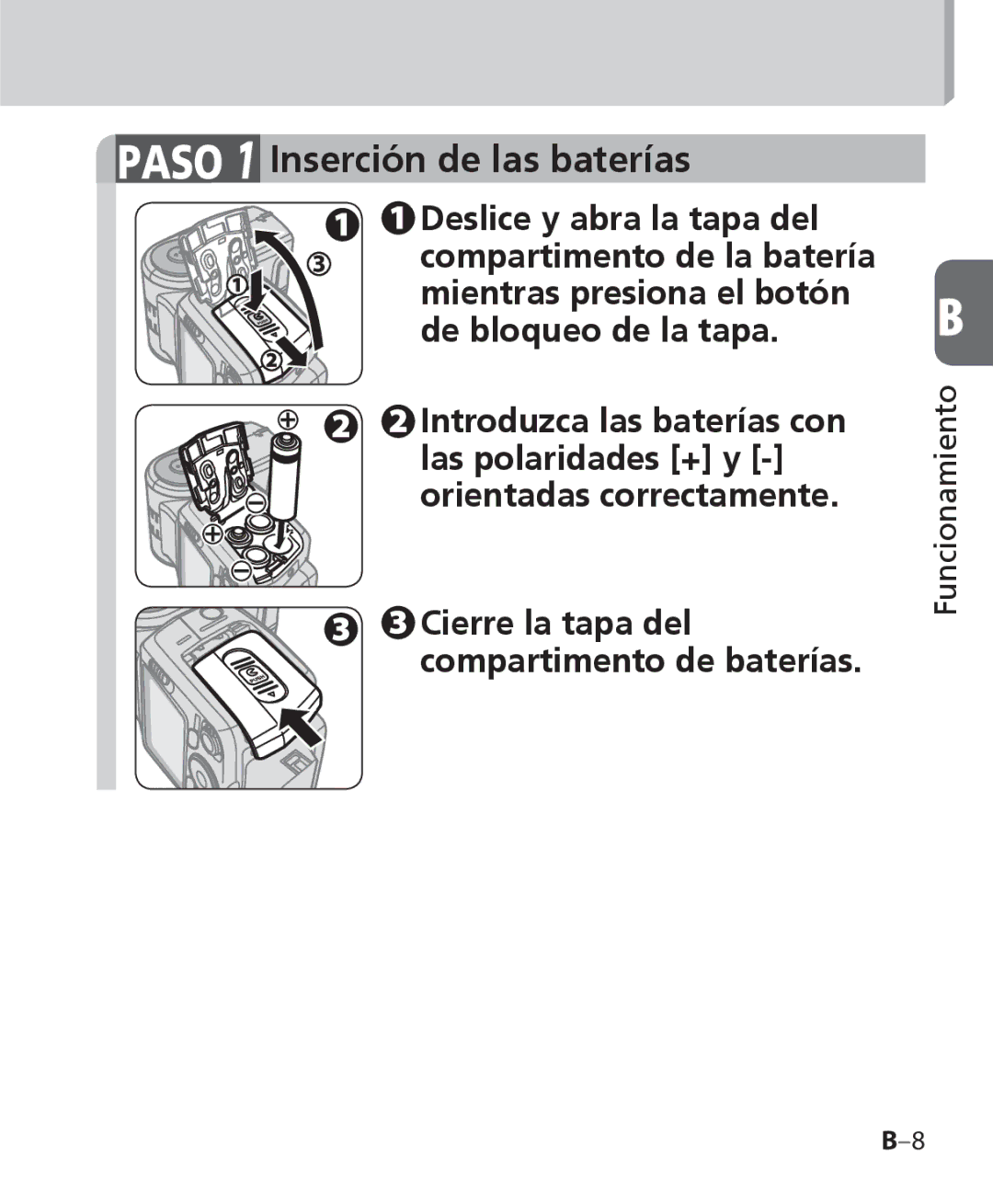 Nikon SB-700 manual Paso 1 Inserción de las baterías, Cierre la tapa del compartimento de baterías 