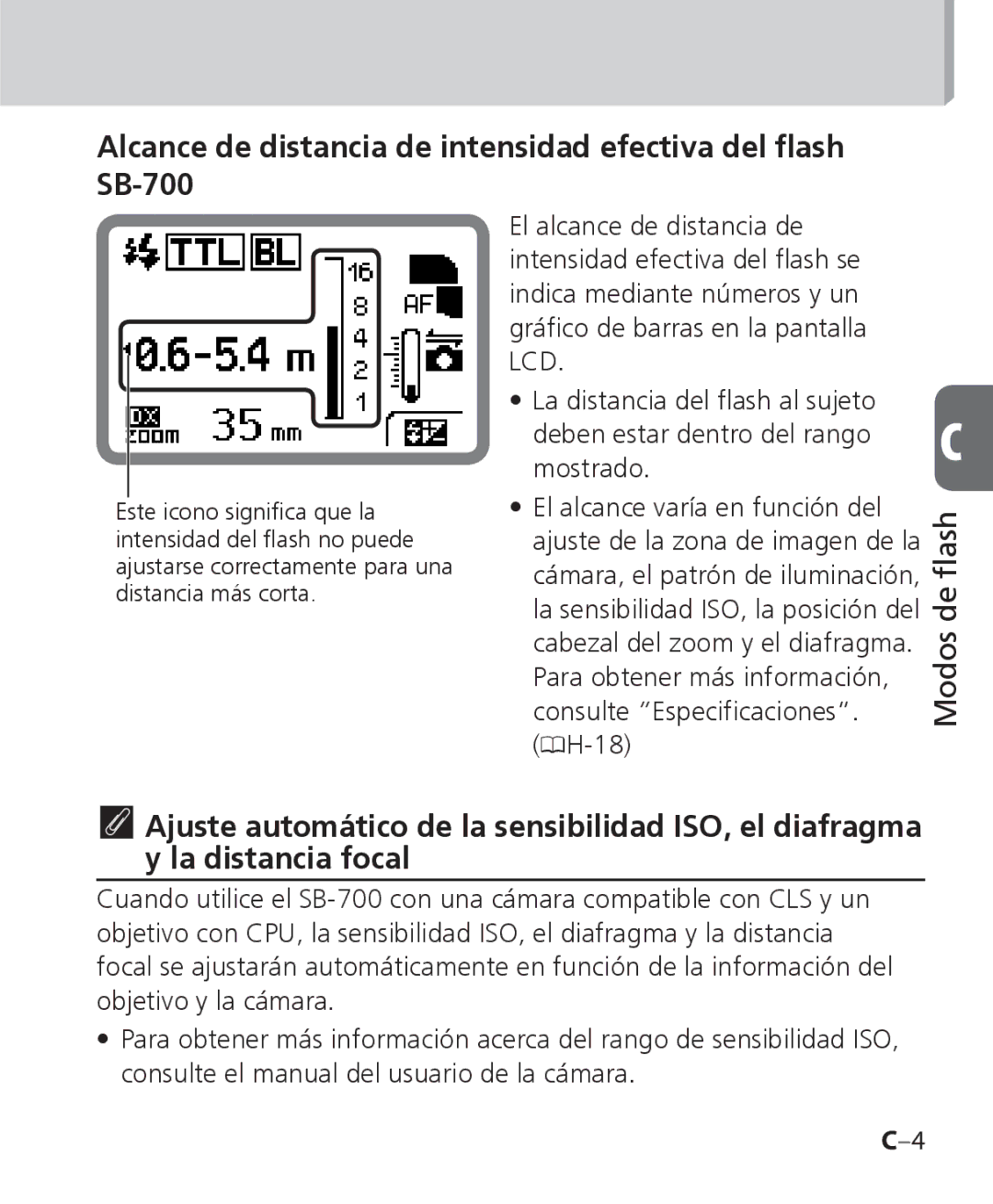 Nikon manual Alcance de distancia de intensidad efectiva del flash SB-700 