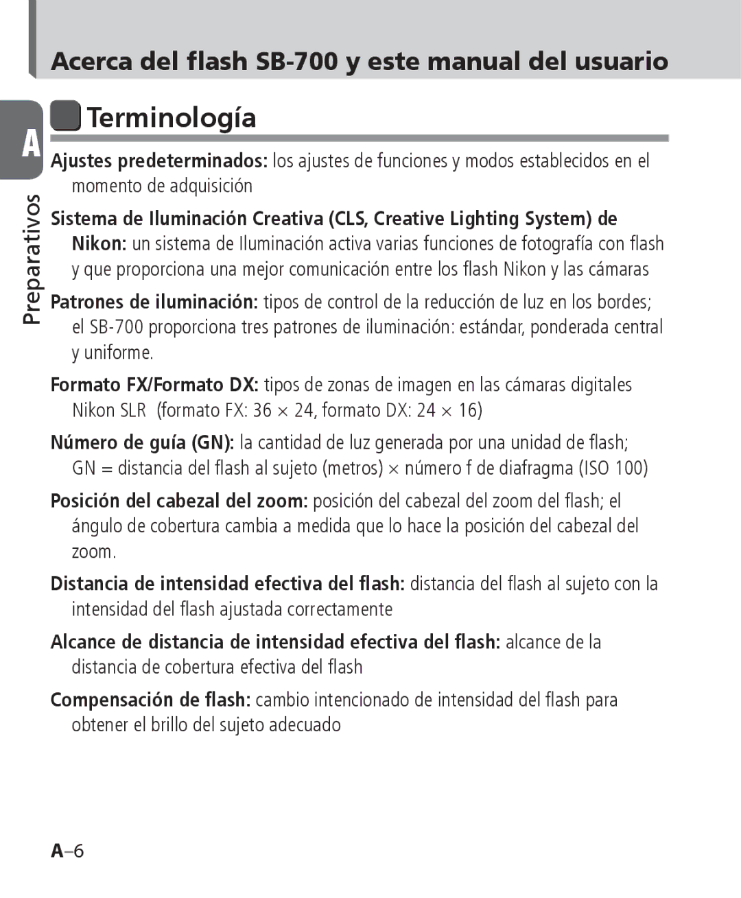 Nikon SB-700 manual Terminología 