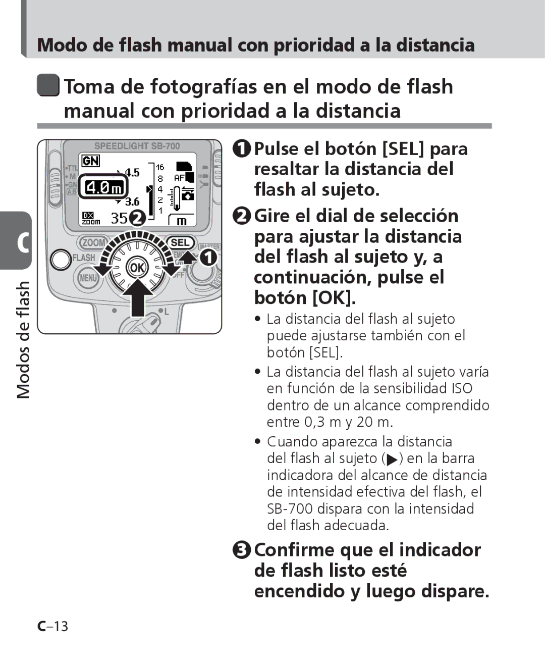 Nikon SB-700 Modo de flash manual con prioridad a la distancia 