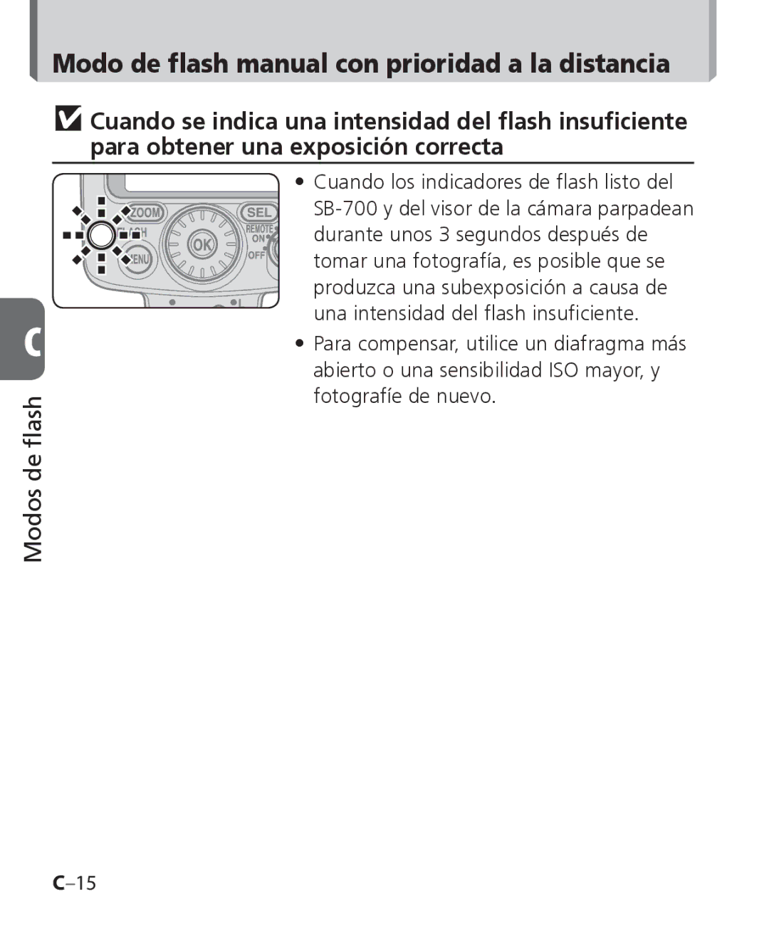 Nikon SB-700 Modo de flash manual con prioridad a la distancia 