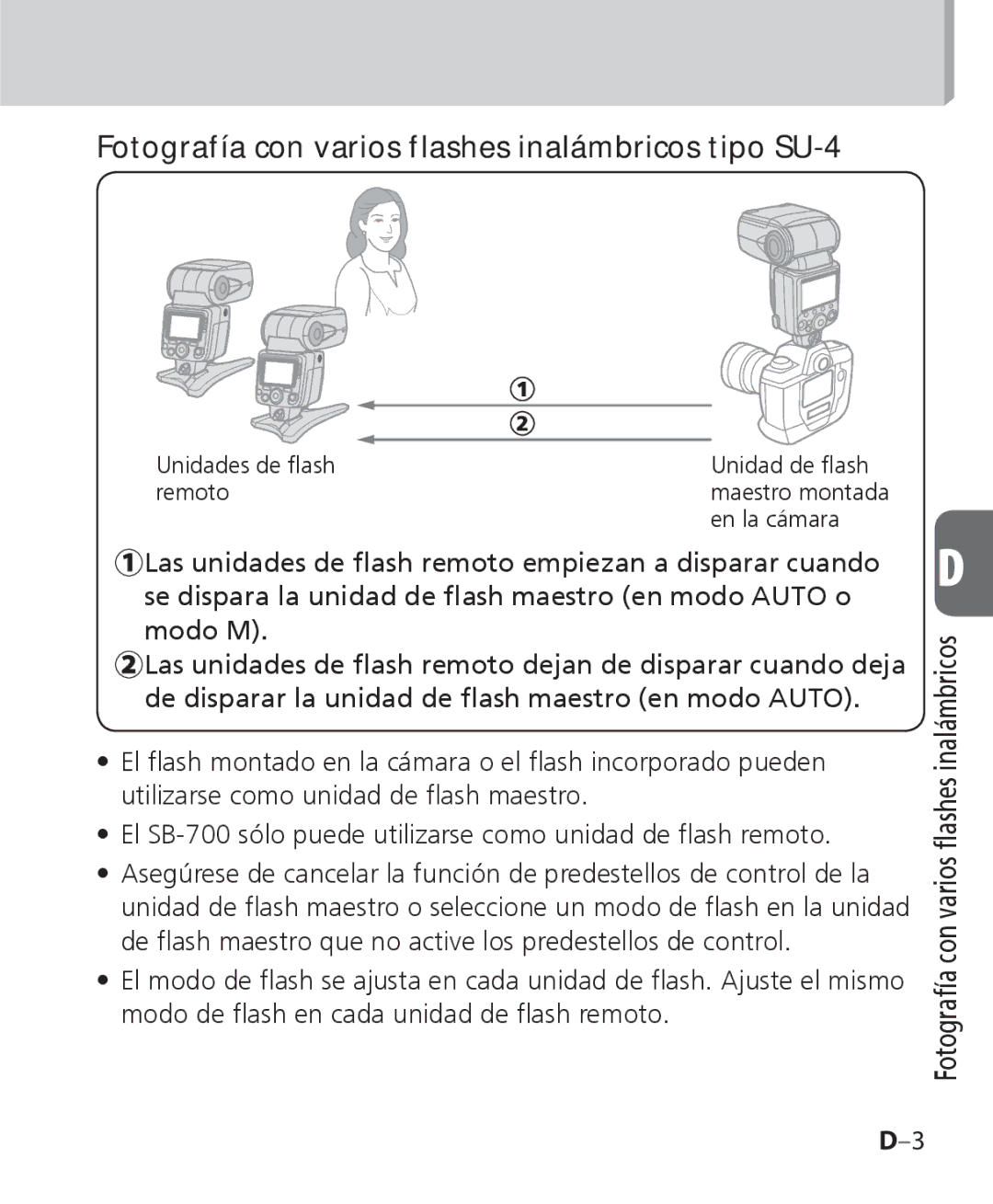 Nikon SB-700 manual Fotografía con varios flashes inalámbricos tipo SU-4 