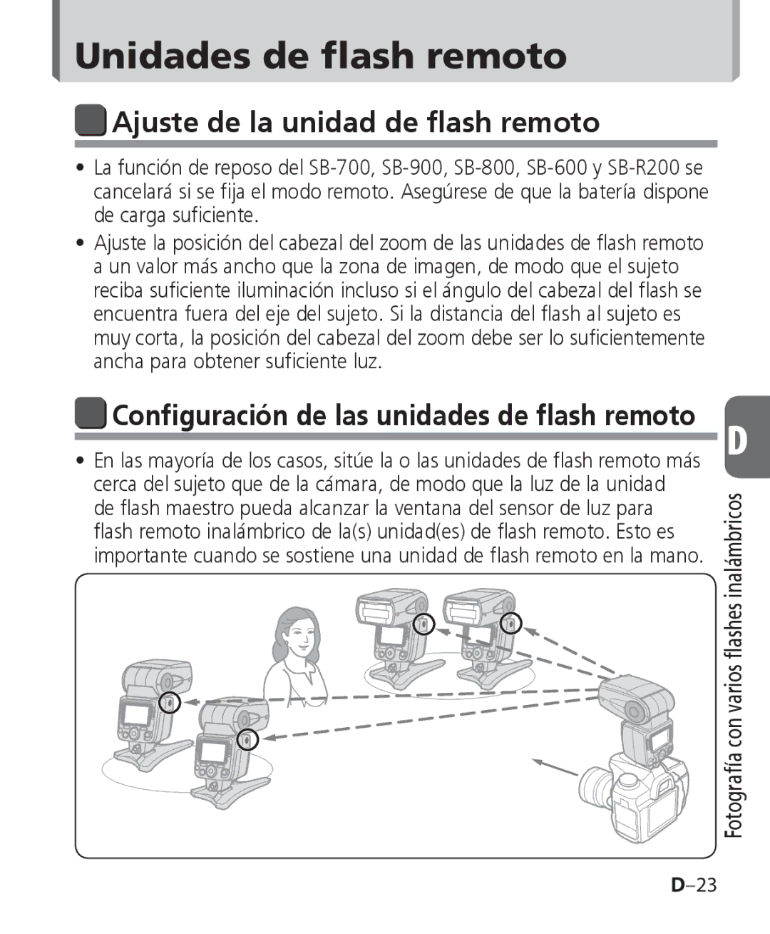 Nikon SB-700 Unidades de flash remoto, Ajuste de la unidad de flash remoto, Configuración de las unidades de flash remoto 