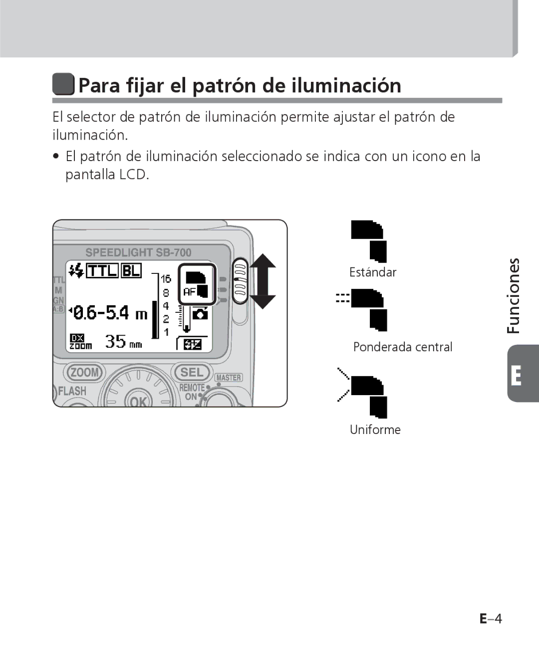 Nikon SB-700 manual Para fijar el patrón de iluminación 