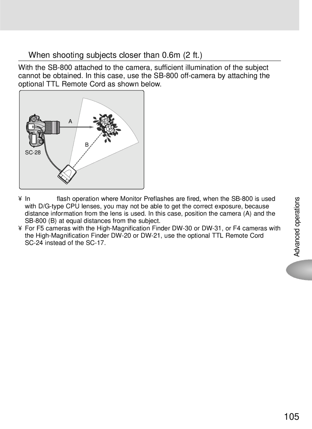 Nikon SB-800 instruction manual When shooting subjects closer than 0.6m 2 ft 