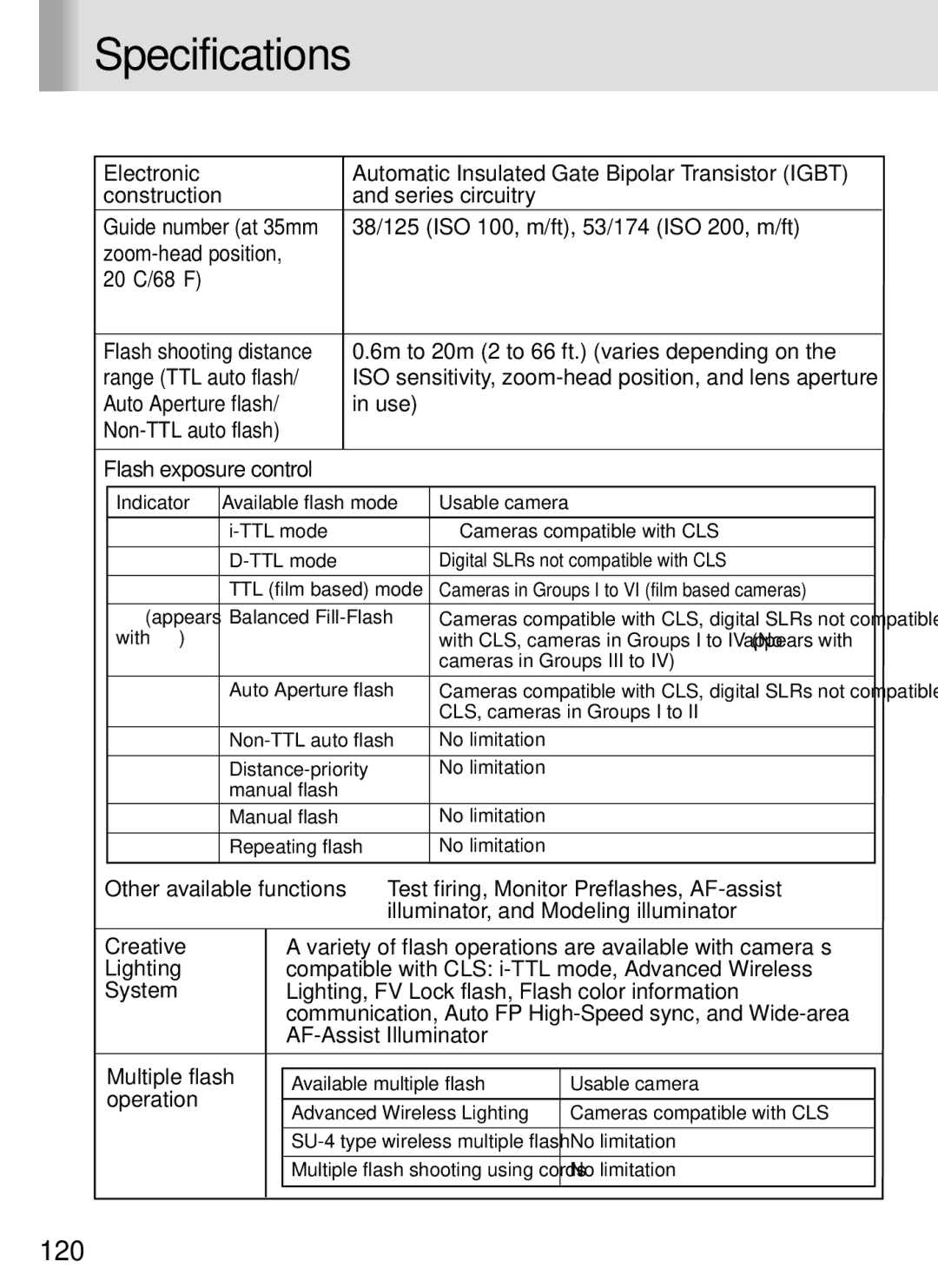 Nikon SB-800 instruction manual Specifications 